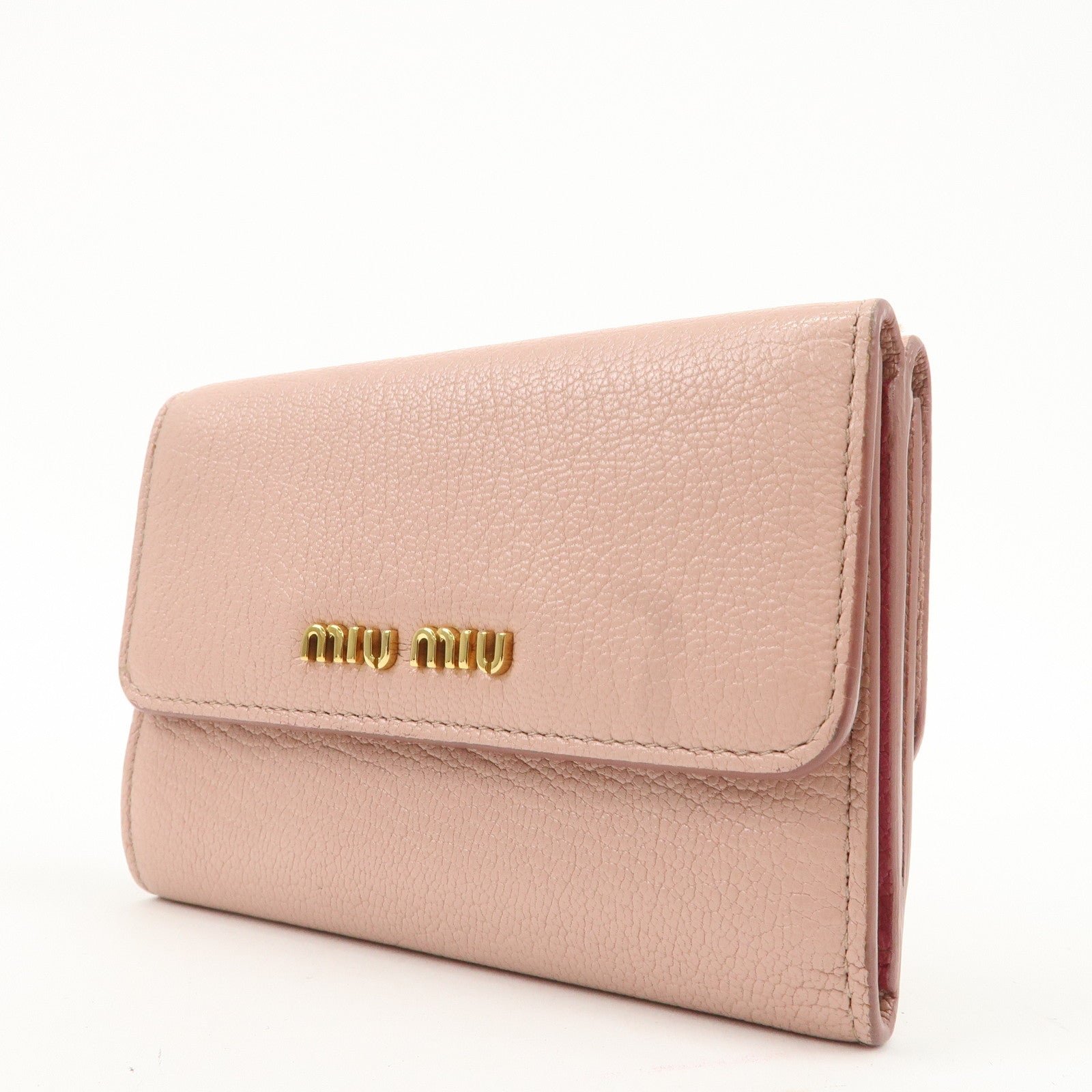 miu miu leather double hook bi fold wallet pink gold hardware used miu miu leather double hook bi fold wallet pink gold hardware used