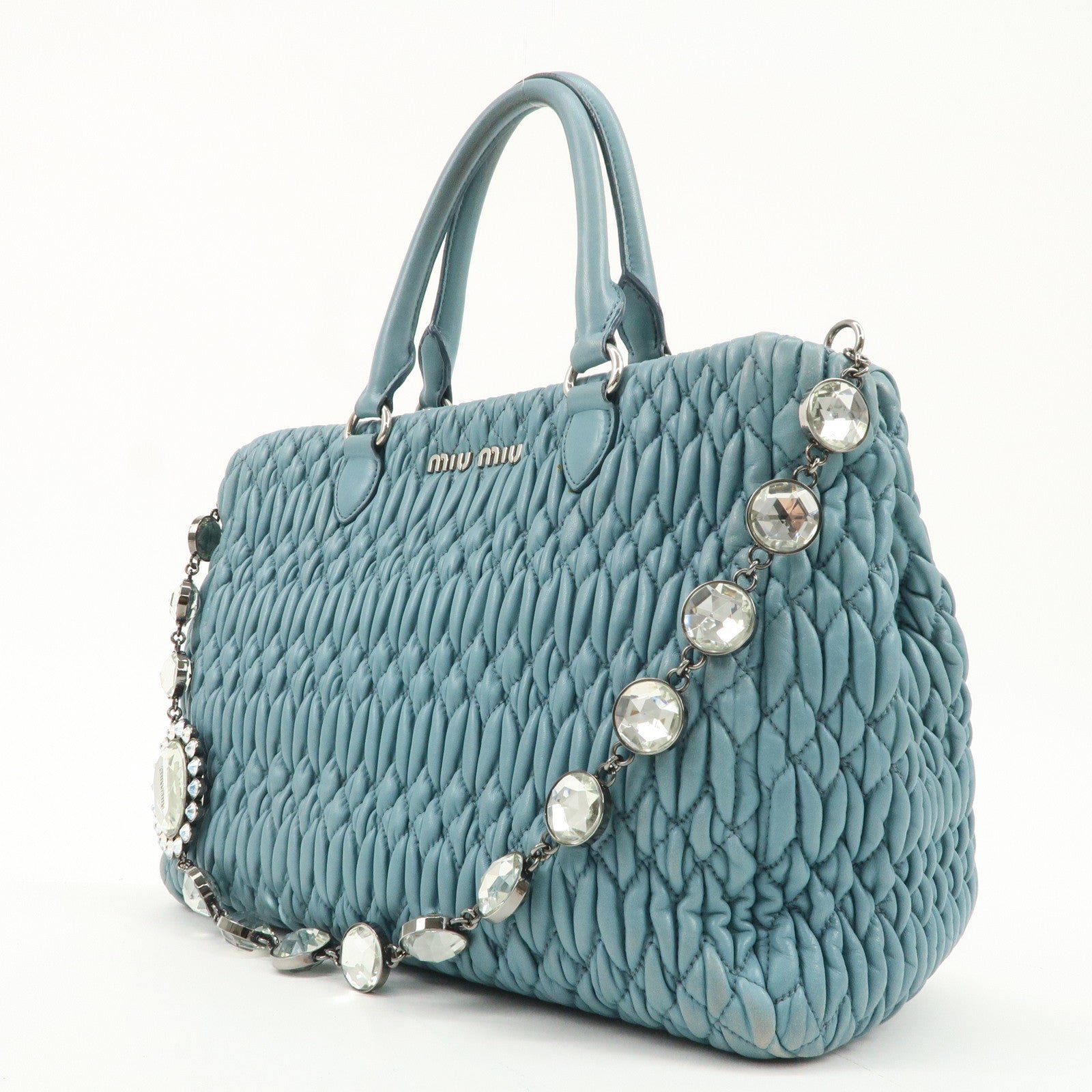 miu miu matelasse nappa crystal leather 2way bag rn0958 used miu miu matelasse nappa crystal leather 2way bag rn0958 used