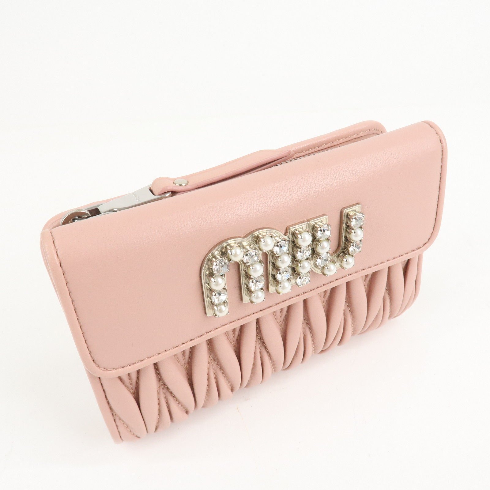 miu miu matelasse leather tri fold wallet pink used miu miu matelasse leather tri fold wallet pink used