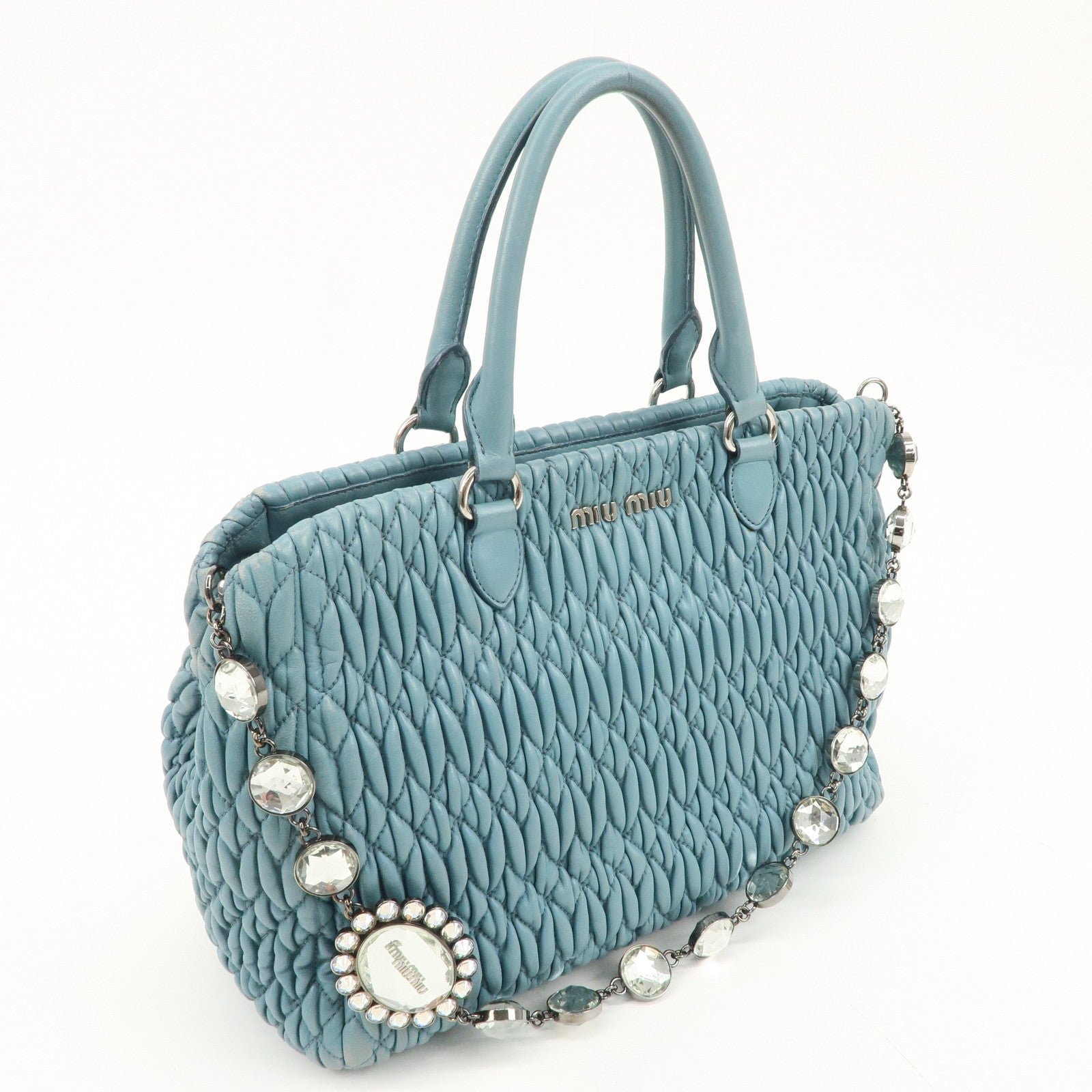 miu miu matelasse nappa crystal leather 2way bag rn0958 used miu miu matelasse nappa crystal leather 2way bag rn0958 used