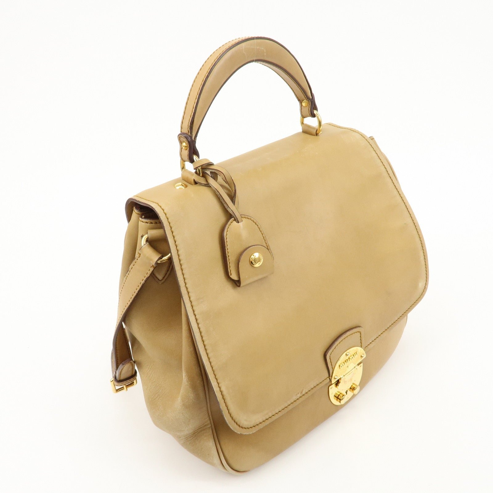miu miu leather 2way shoulder bag hand bag beige used miu miu leather 2way shoulder bag hand bag beige used