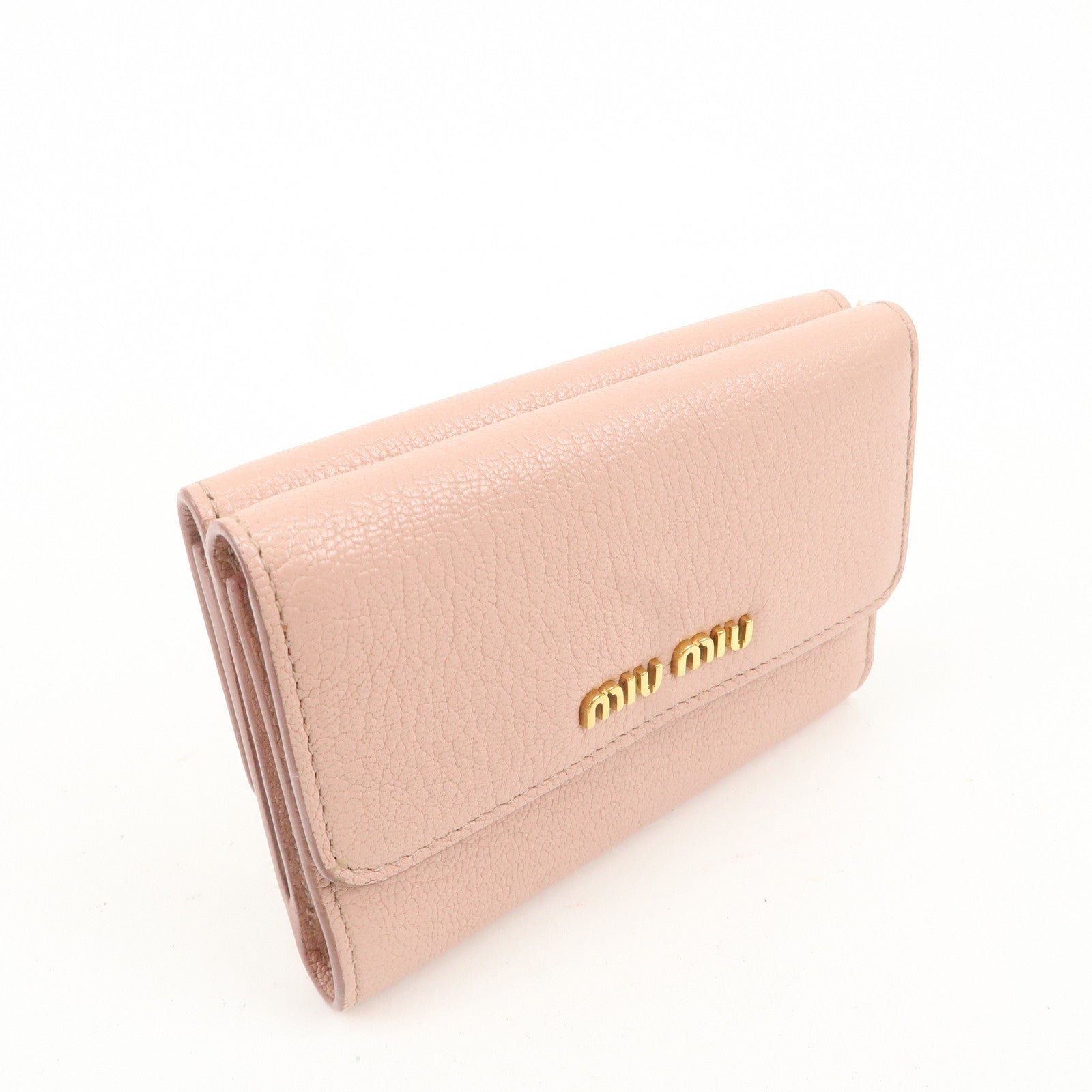 miu miu leather double hook bi fold wallet pink gold hardware used miu miu leather double hook bi fold wallet pink gold hardware used