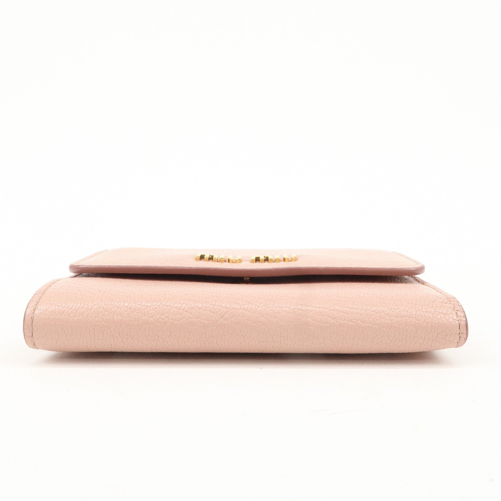 miu miu leather double hook bi fold wallet pink gold hardware used miu miu leather double hook bi fold wallet pink gold hardware used