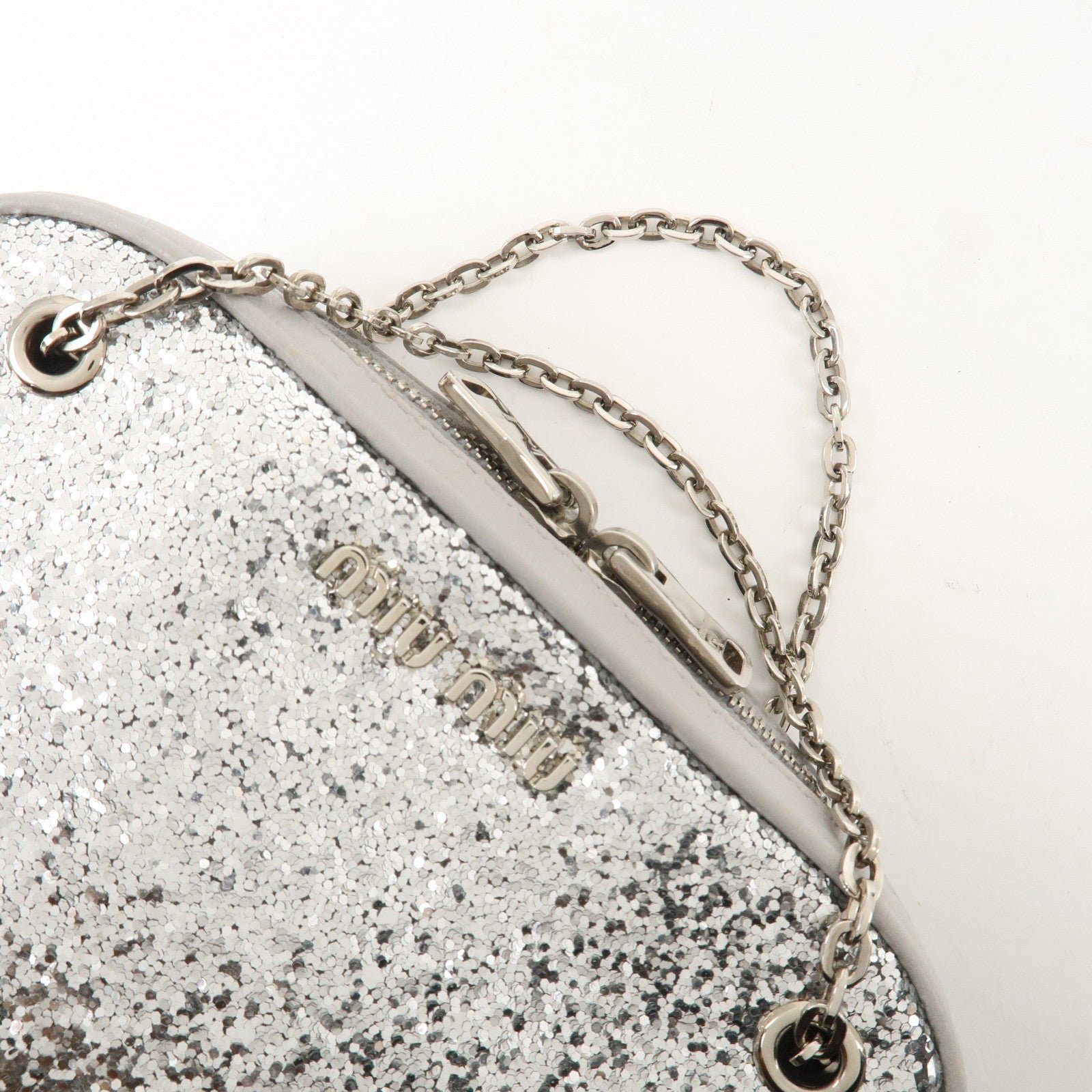miu miu leather glitter pouch cosmetic pouch silver 5nd001 used miu miu leather glitter pouch cosmetic pouch silver 5nd001 used