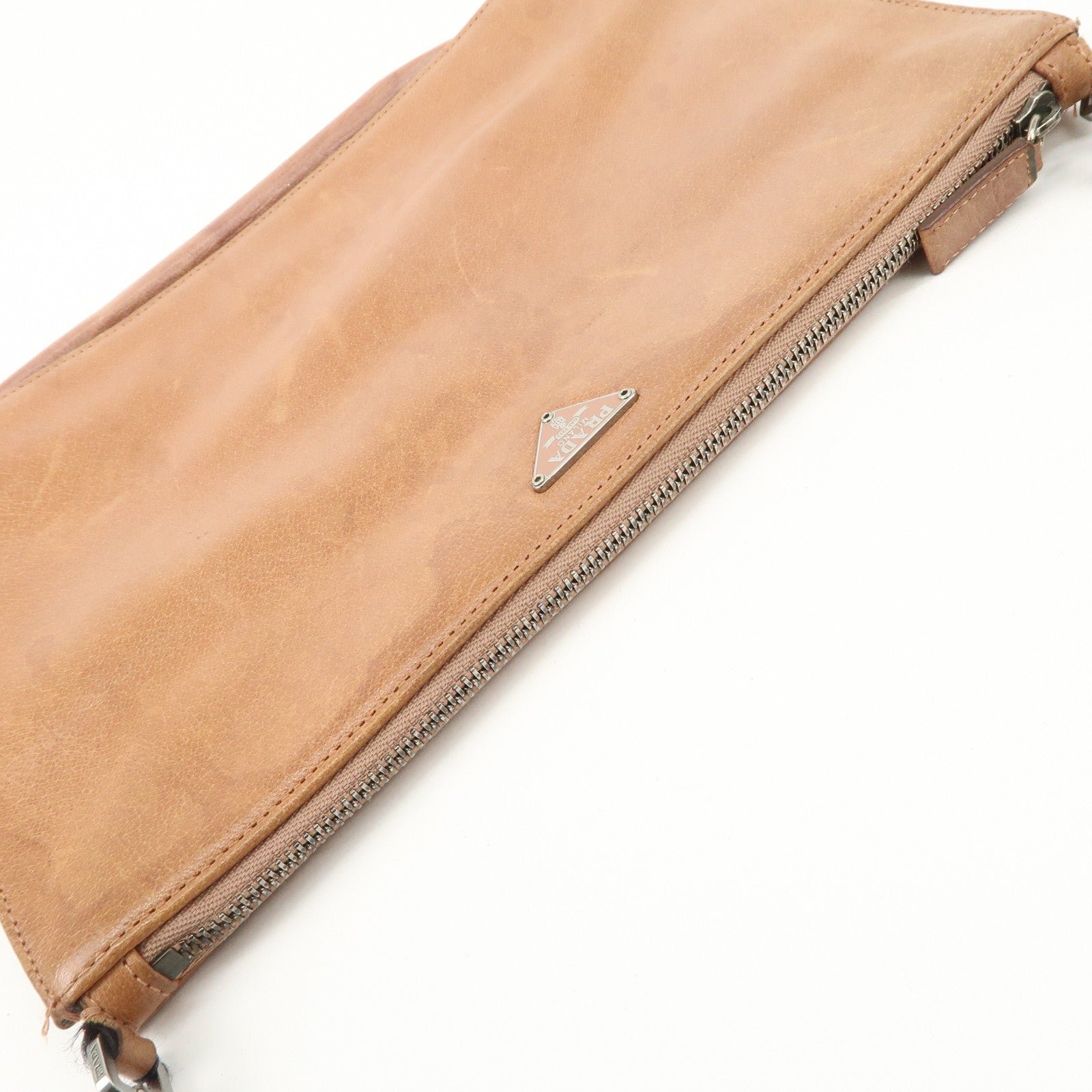 prada triangle logo leather shoulder bag hand bag brown used prada triangle logo leather shoulder bag hand bag brown used