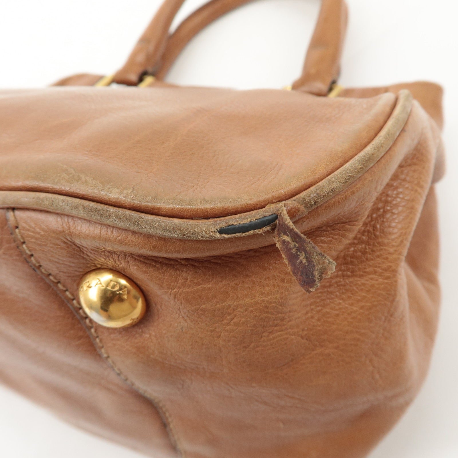 prada logo leather ribbon 2way bag hand bag brown bn2245 used prada logo leather ribbon 2way bag hand bag brown bn2245 used