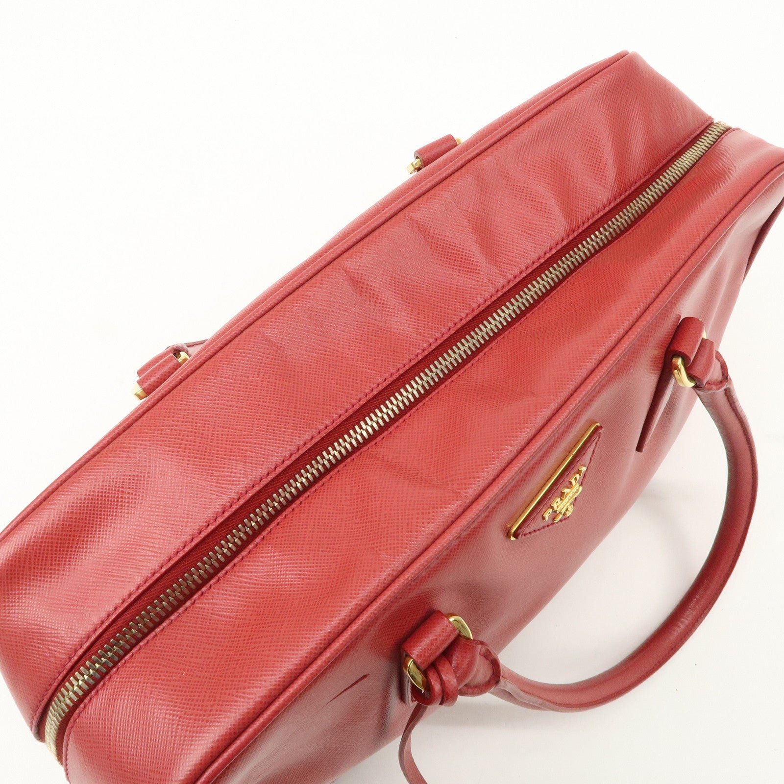prada triangle logo saffiano leather boston bag hand bag red bl0095 used prada triangle logo saffiano leather boston bag hand bag red bl0095 used