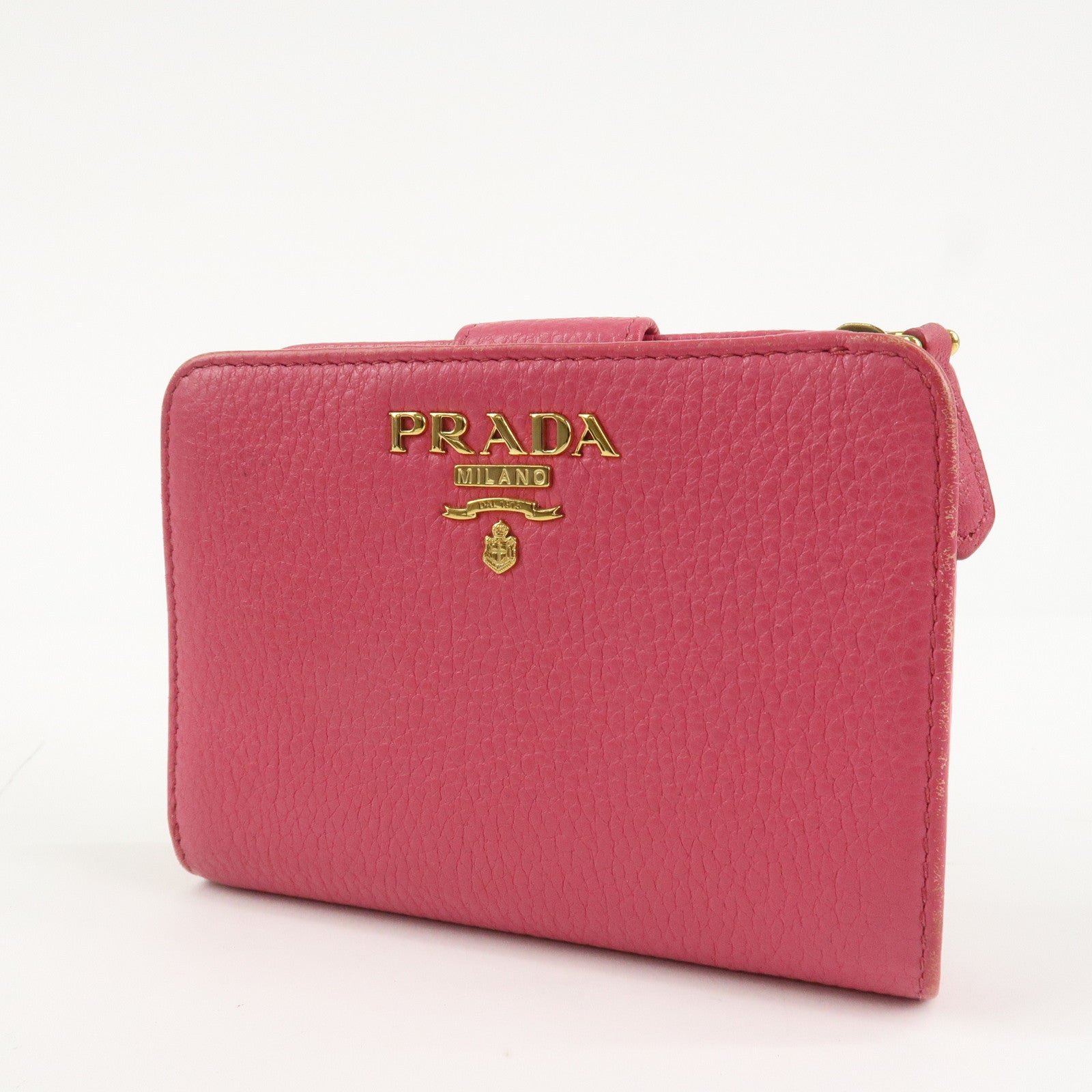 prada logo leather bi fold wallet small wallet pink 1ml018 used prada logo leather bi fold wallet small wallet pink 1ml018 used