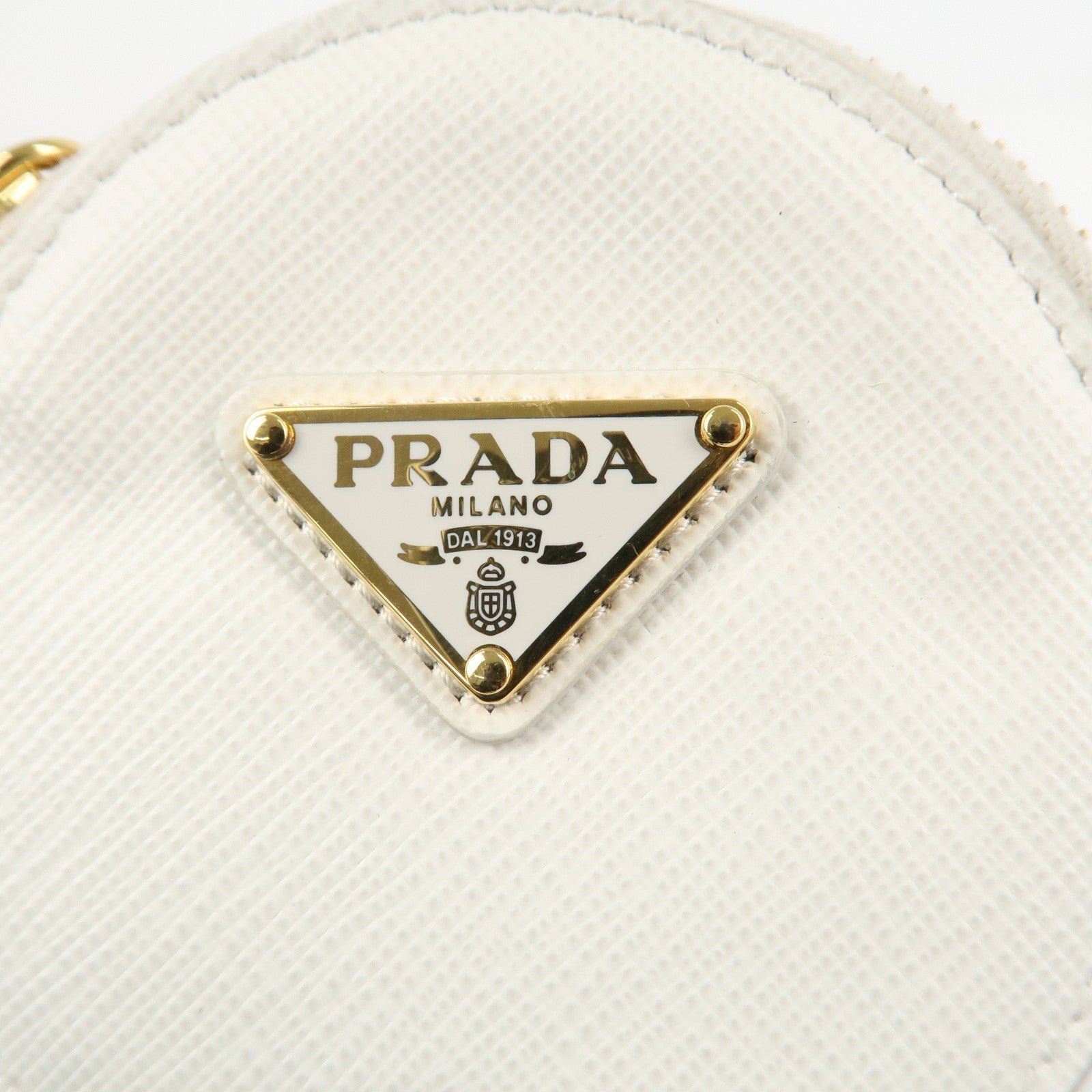 prada triangle logo saffiano leather coin case white 1mm006 used prada triangle logo saffiano leather coin case white 1mm006 used