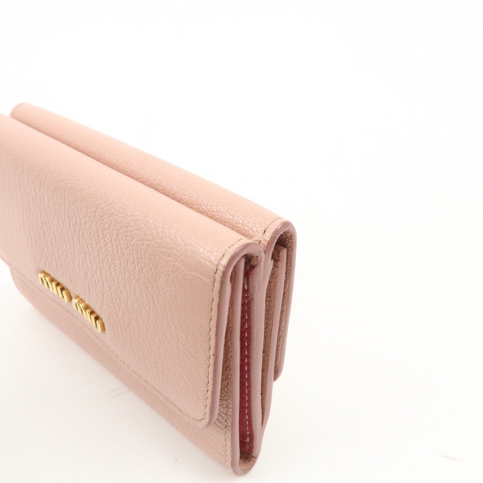 miu miu leather double hook bi fold wallet pink gold hardware used miu miu leather double hook bi fold wallet pink gold hardware used