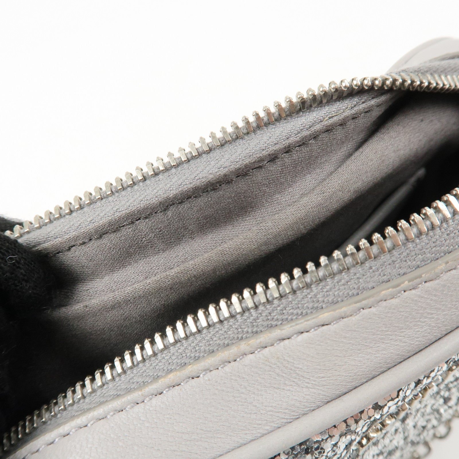 miu miu leather glitter pouch cosmetic pouch silver 5nd001 used miu miu leather glitter pouch cosmetic pouch silver 5nd001 used