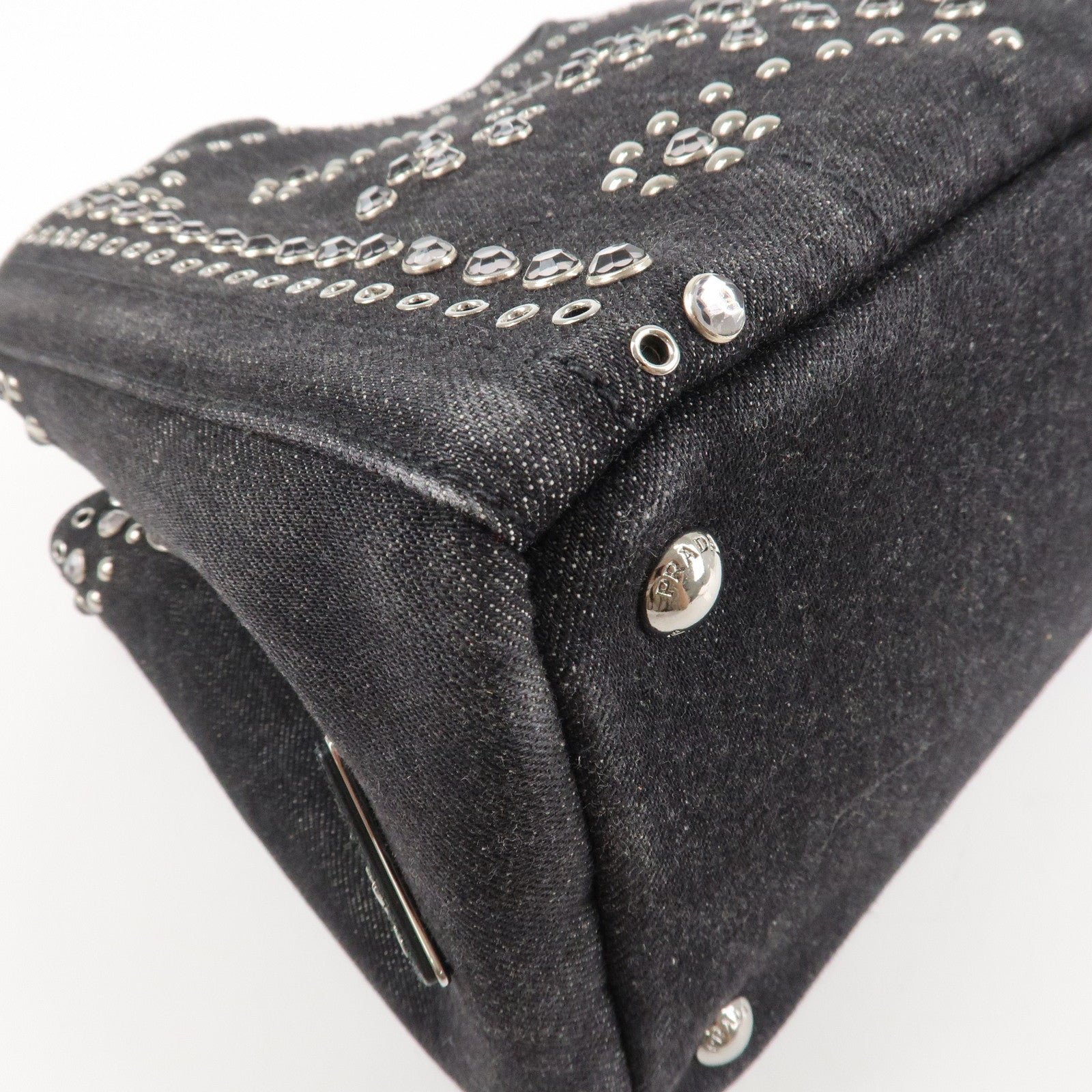 prada canapa mini canvas studs 2way shoulder bag hand bag black b2439g used prada canapa mini canvas studs 2way shoulder bag hand bag black b2439g used