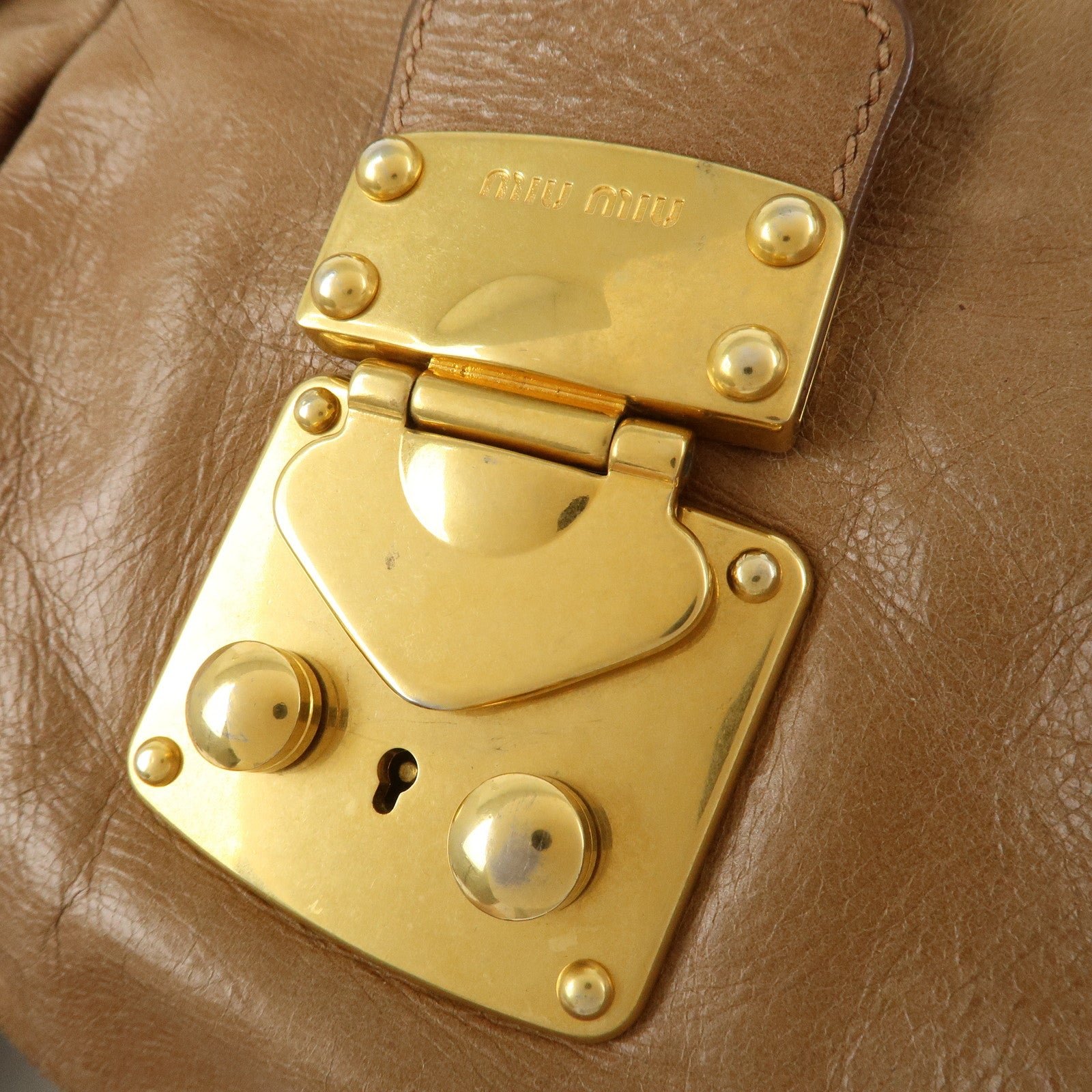 miu miu leather side ribbon 2way bag hand bag beige gold miu miu leather side ribbon 2way bag hand bag beige gold