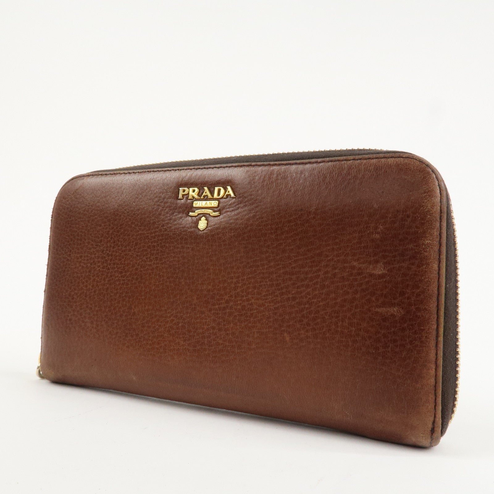 prada saffiano leather round zippy long wallet brown 1m0506 used prada saffiano leather round zippy long wallet brown 1m0506 used