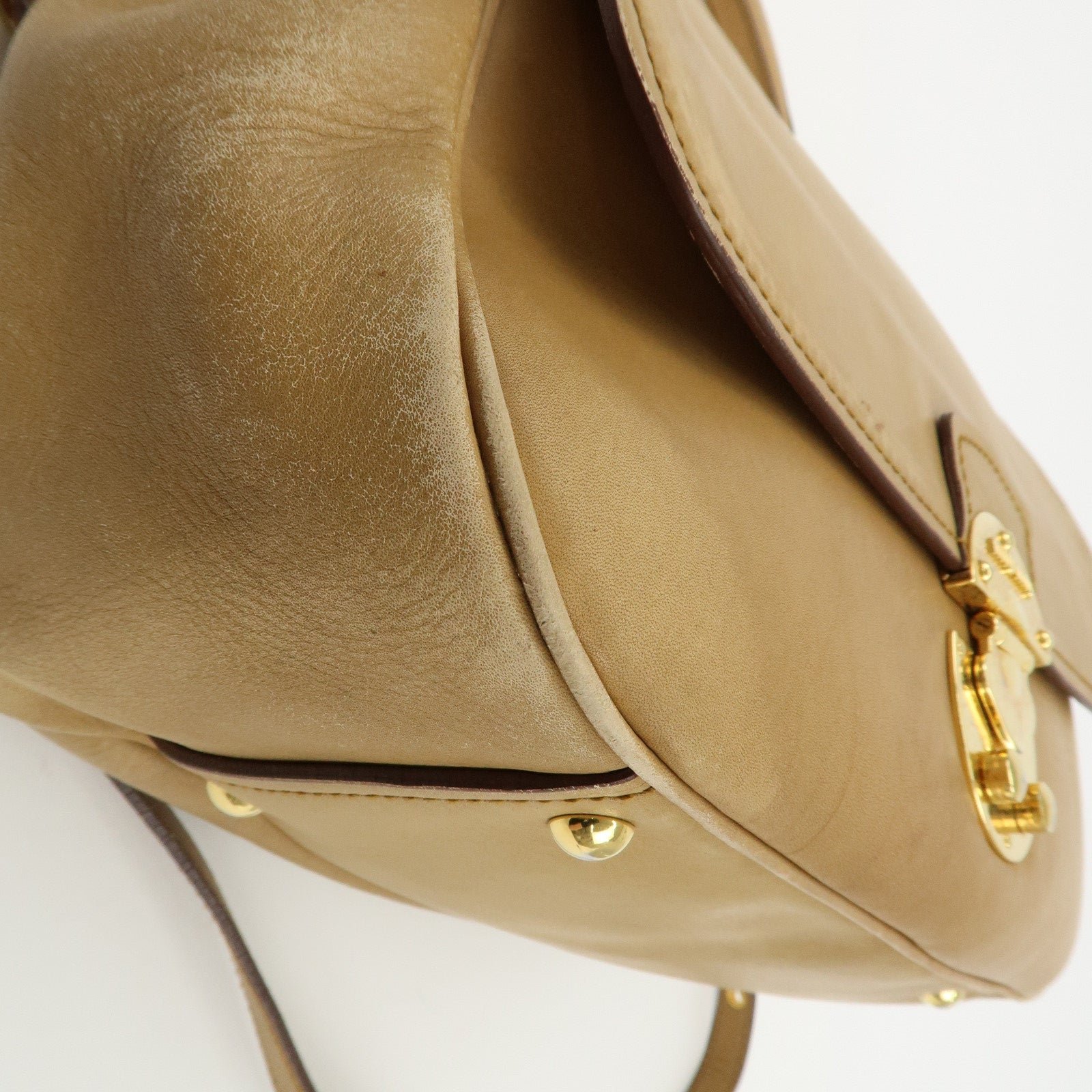 miu miu leather 2way shoulder bag hand bag beige used miu miu leather 2way shoulder bag hand bag beige used