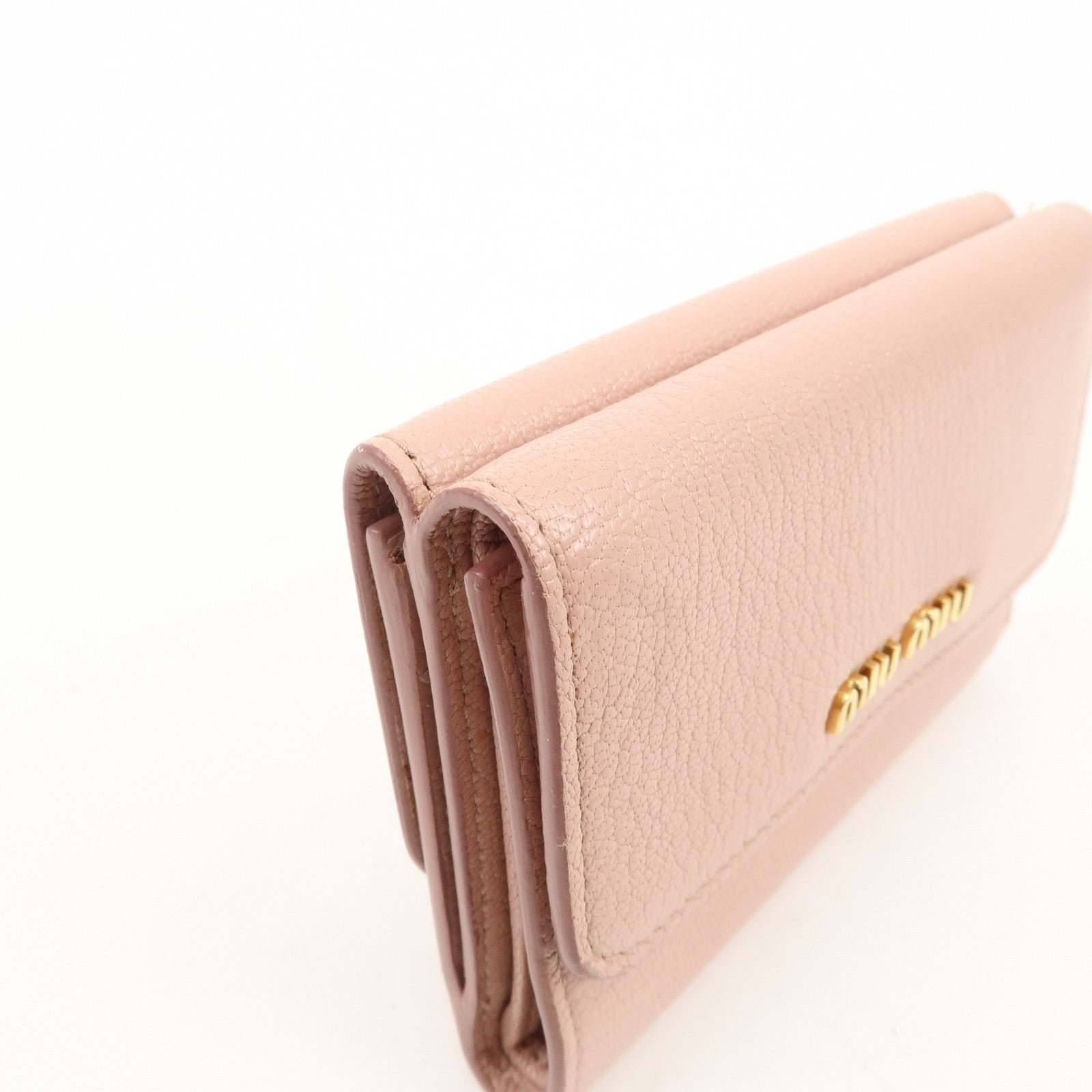 miu miu leather double hook bi fold wallet pink gold hardware used miu miu leather double hook bi fold wallet pink gold hardware used