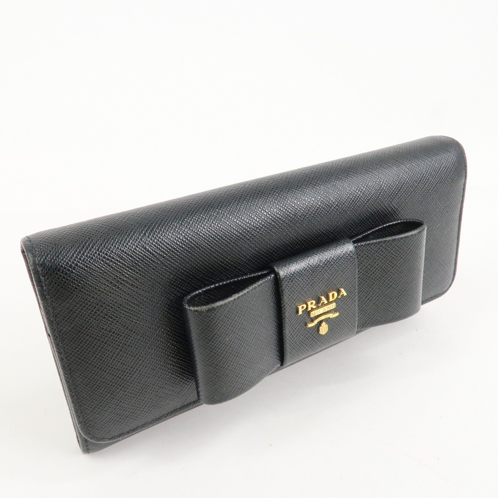prada saffiano leather flap bi fold long wallet black gold 1mh132 used prada saffiano leather flap bi fold long wallet black gold 1mh132 used