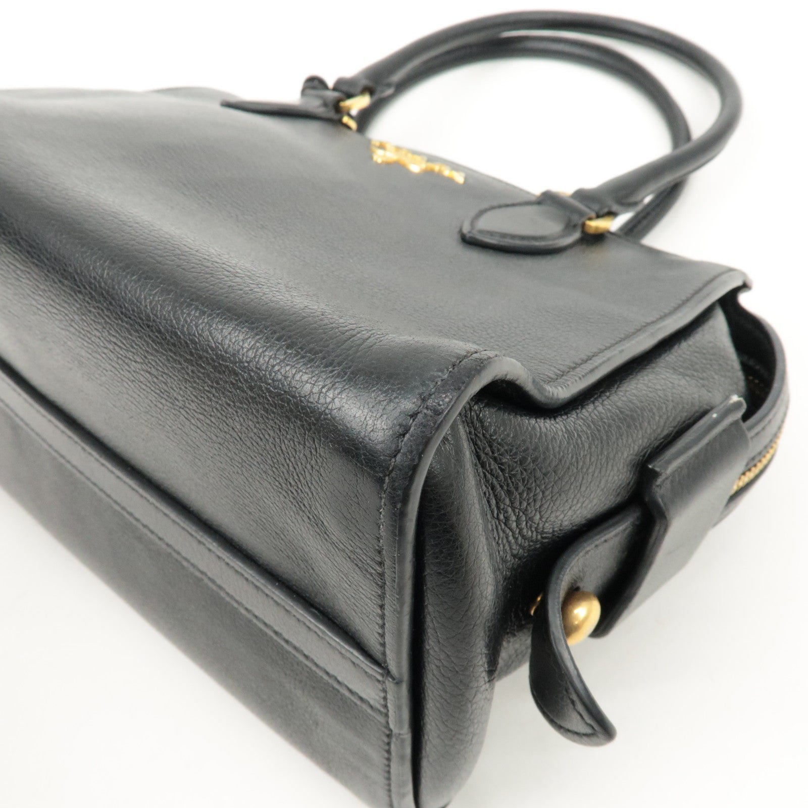 prada leather 2way bag shoulder hand bag black gold used prada leather 2way bag shoulder hand bag black gold used