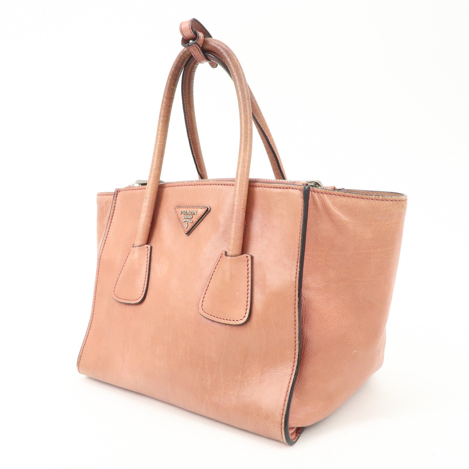 prada triangle logo leather 2way tote bag hand bag pink b2625m prada triangle logo leather 2way tote bag hand bag pink b2625m