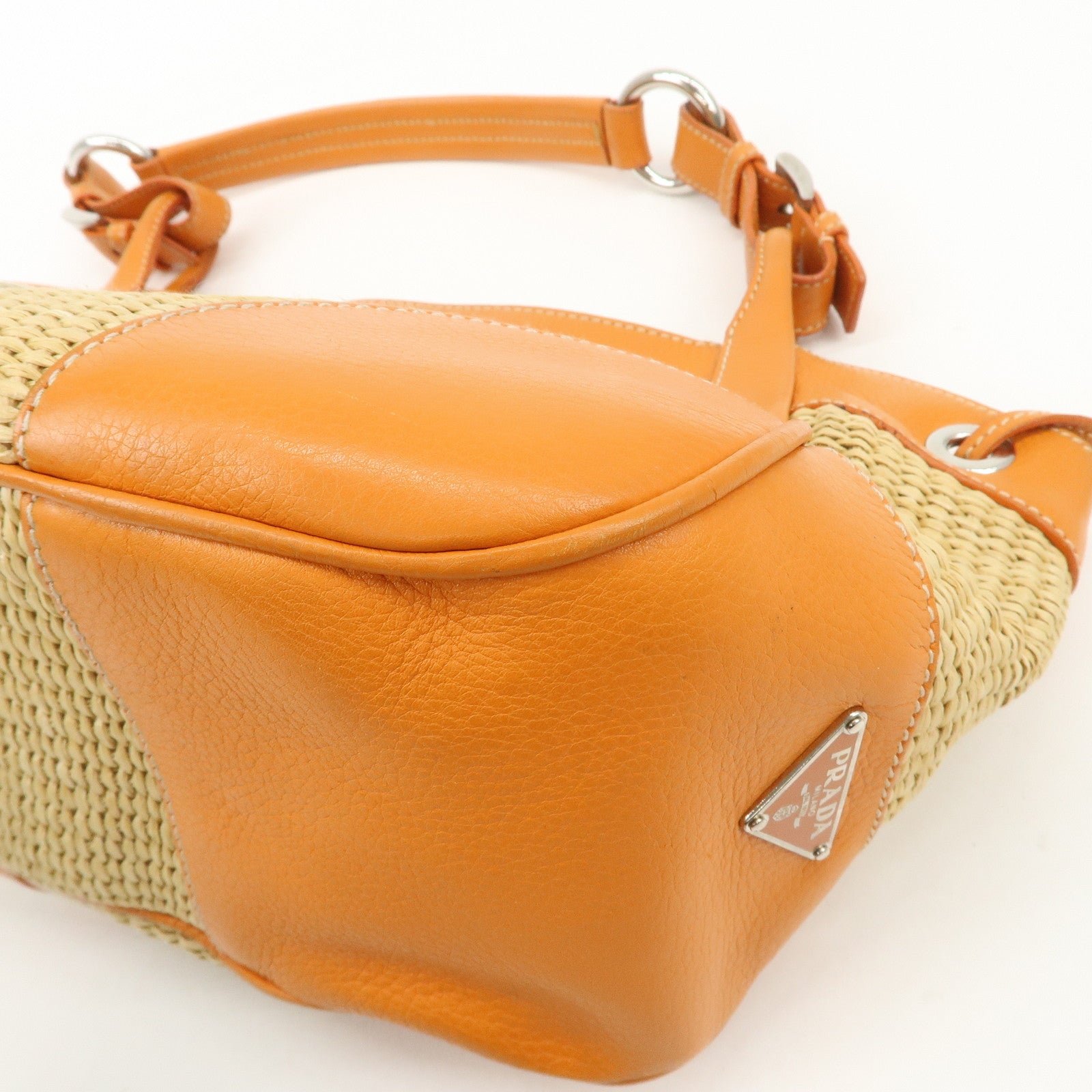 prada triangle logo raffia leather shoulder bag beige orange prada triangle logo raffia leather shoulder bag beige orange