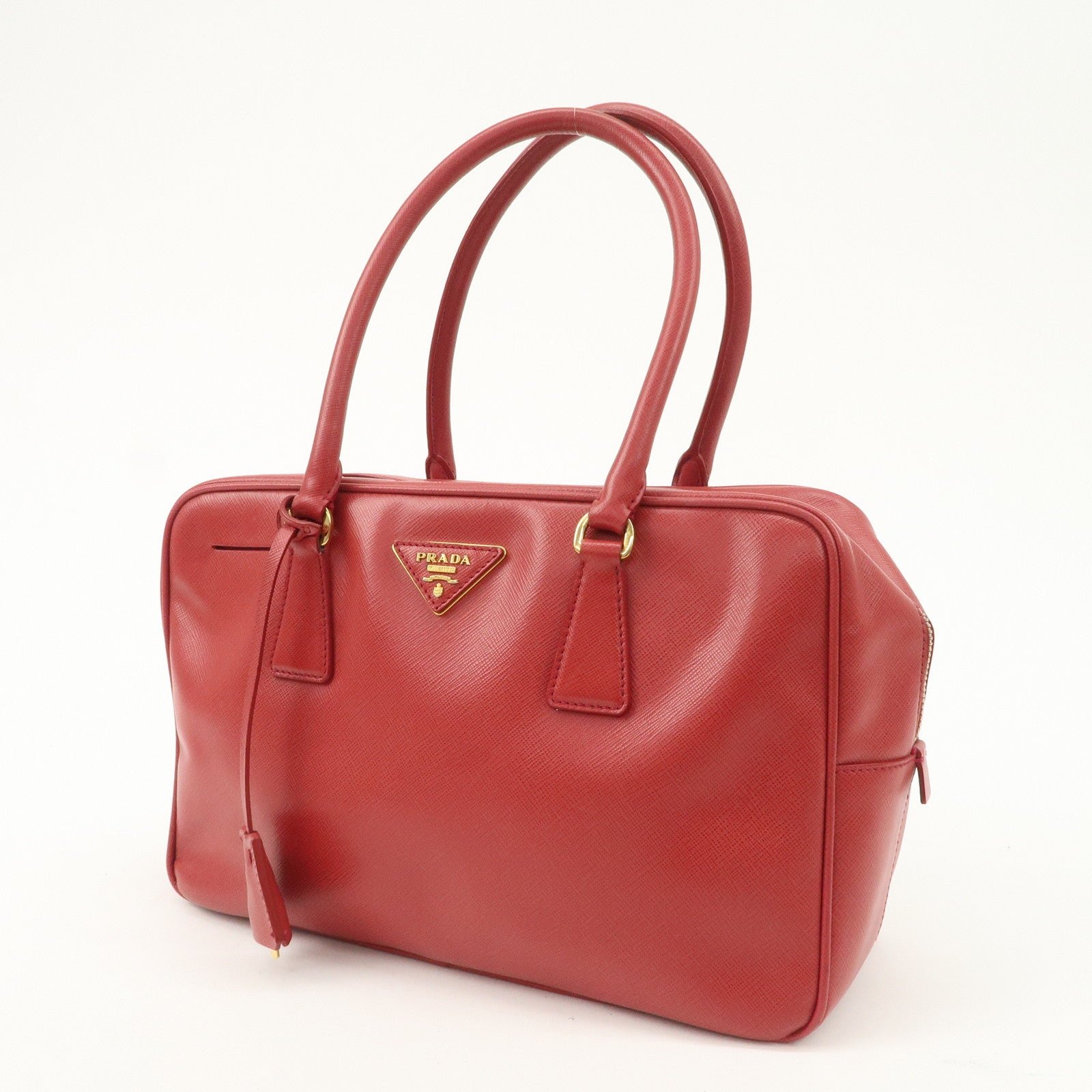 prada triangle logo saffiano leather boston bag hand bag red bl0095 used prada triangle logo saffiano leather boston bag hand bag red bl0095 used