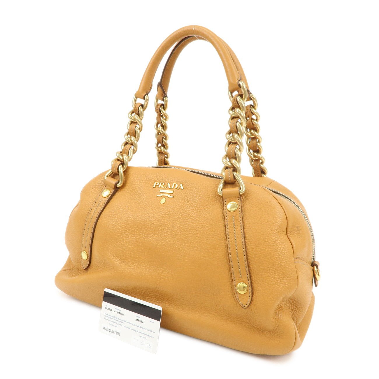 prada logo leather chain shoulder bag boston bag hand bag camel bl0692 used prada logo leather chain shoulder bag boston bag hand bag camel bl0692 used