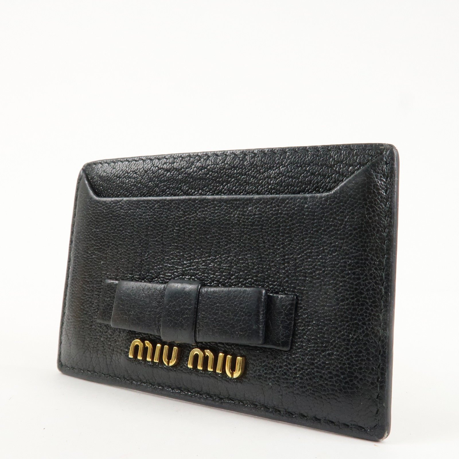 miu miu leather ribbon card case black gold hardware 5mc208 used miu miu leather ribbon card case black gold hardware 5mc208 used