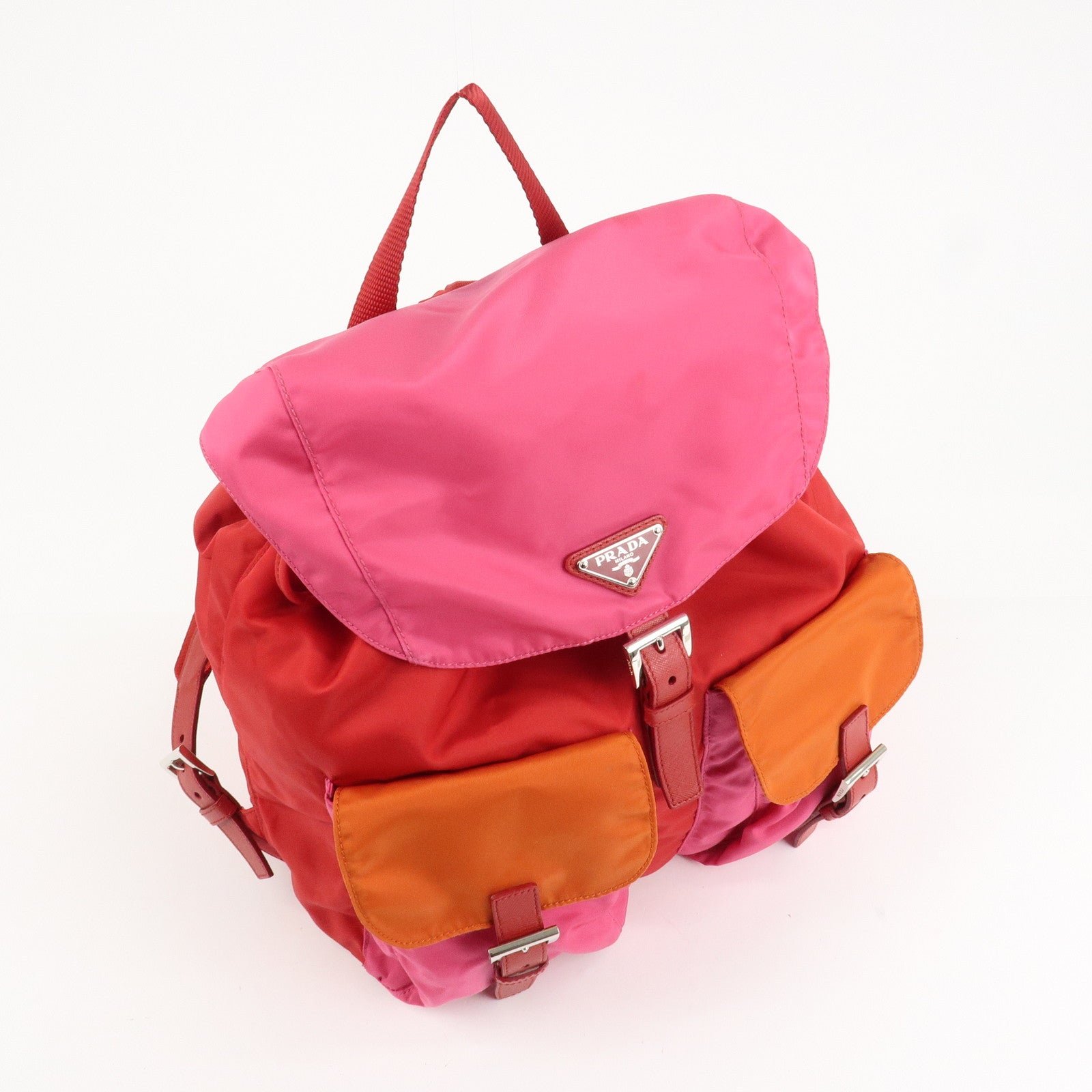 prada triangle logo nylon leather backpack ruck sack pink b6677 used prada triangle logo nylon leather backpack ruck sack pink b6677 used