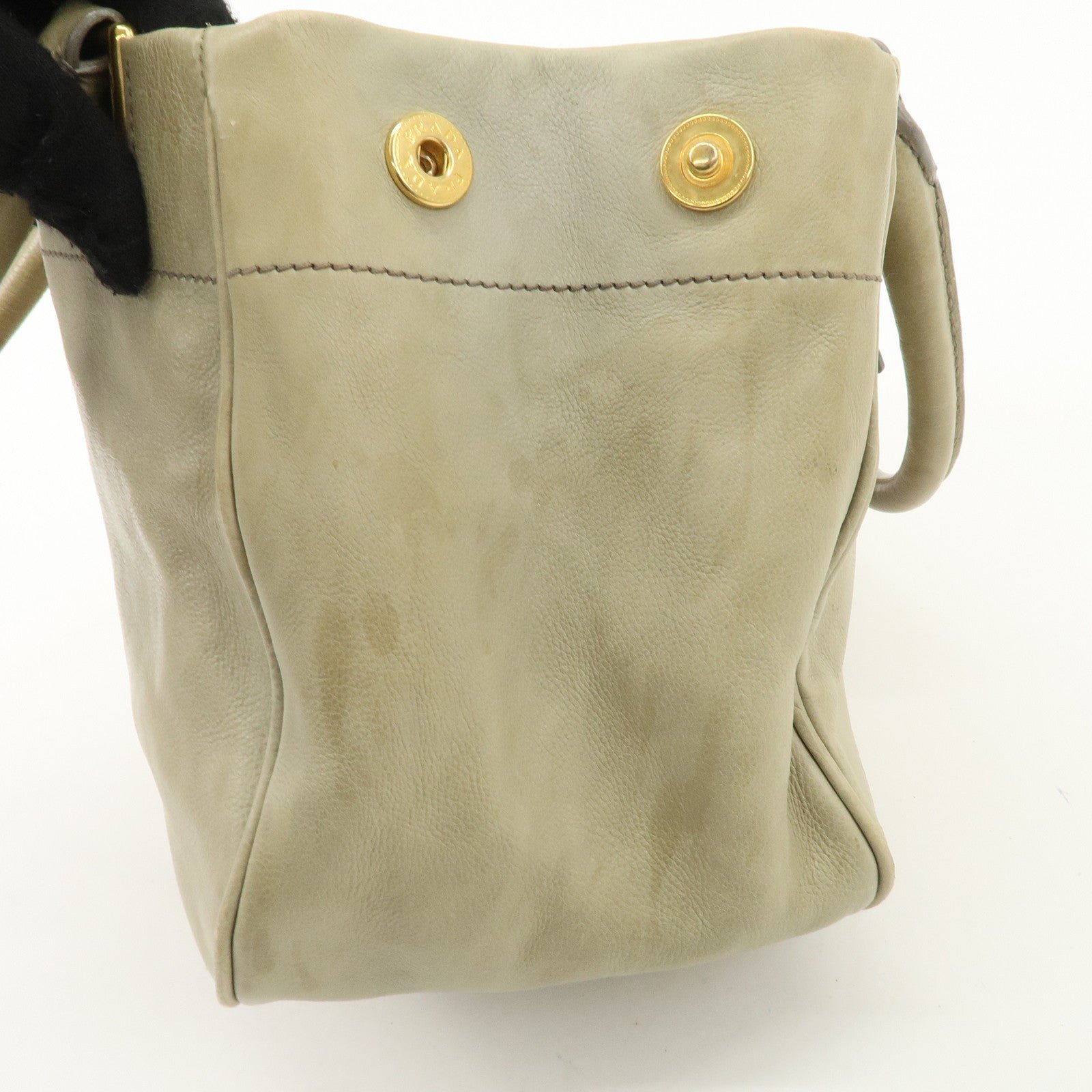 prada logo ribon leather 2way tote bag hand bag beige gold hdw bn2245 used prada logo ribon leather 2way tote bag hand bag beige gold hdw bn2245 used