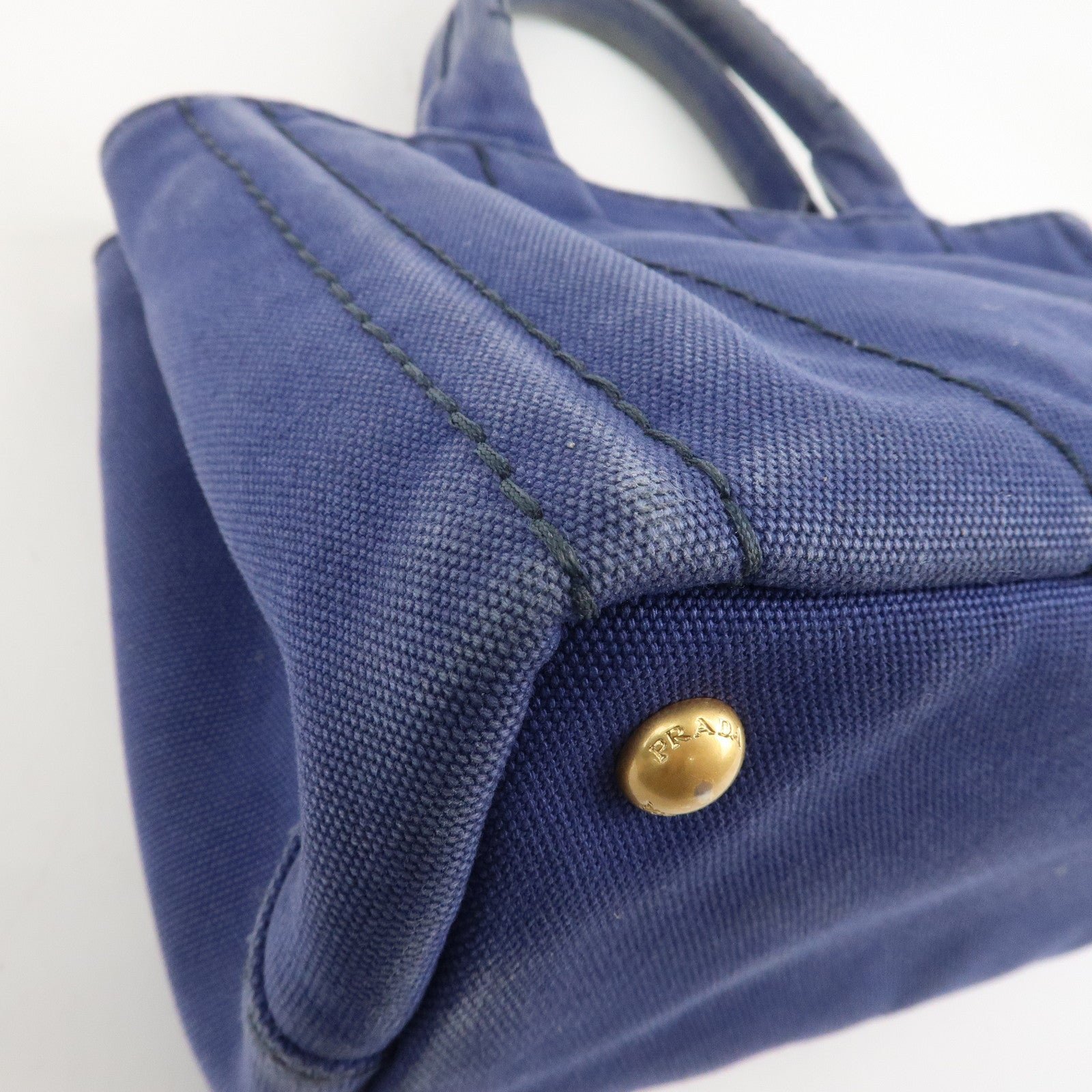 prada logo canapa canvas 2way tote bag hand bag navy b2642b used prada logo canapa canvas 2way tote bag hand bag navy b2642b used
