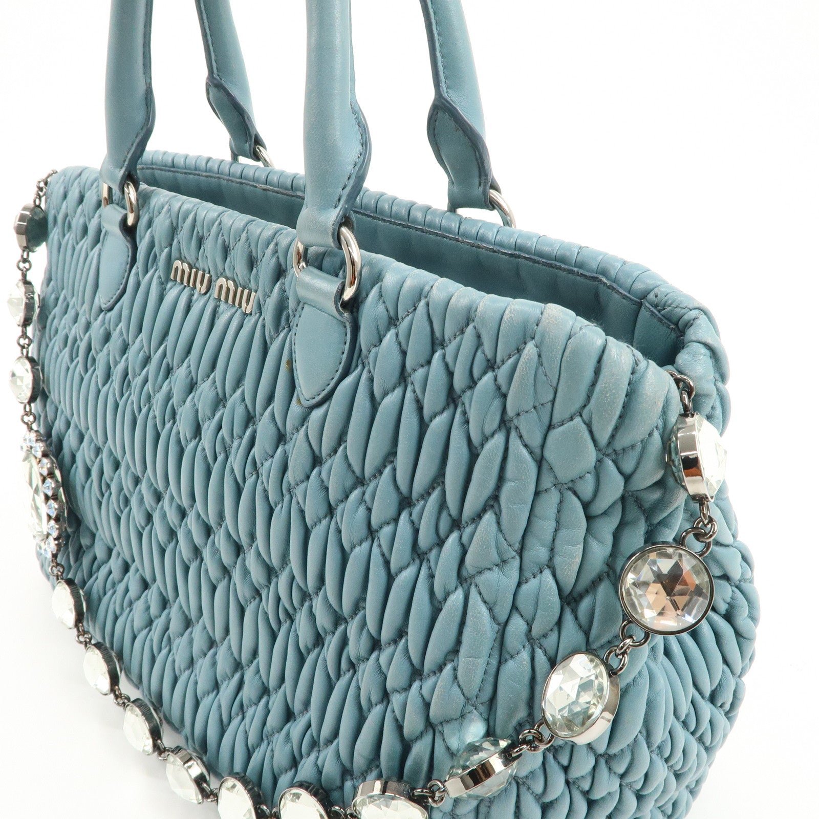 miu miu matelasse nappa crystal leather 2way bag rn0958 used miu miu matelasse nappa crystal leather 2way bag rn0958 used