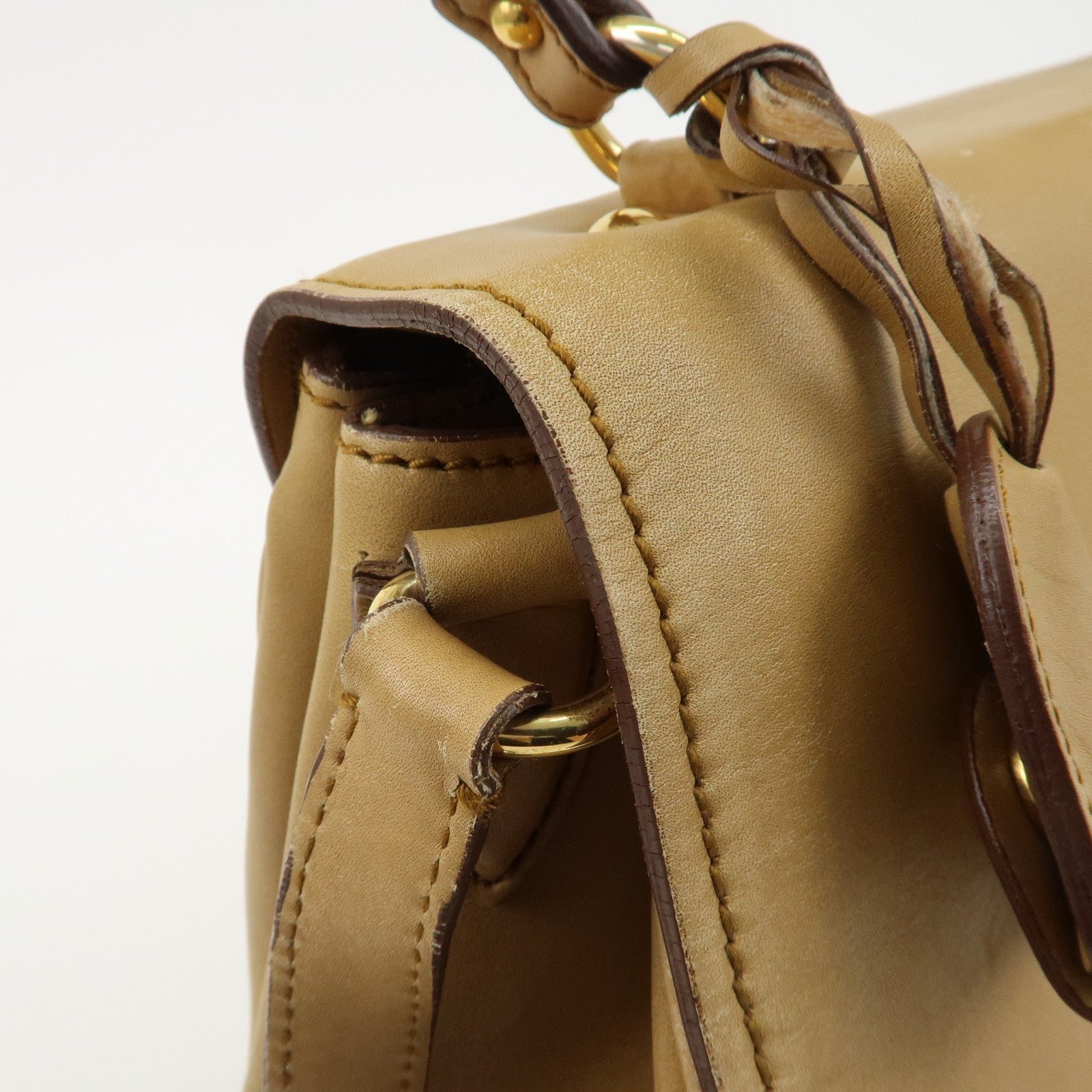miu miu leather 2way shoulder bag hand bag beige used miu miu leather 2way shoulder bag hand bag beige used
