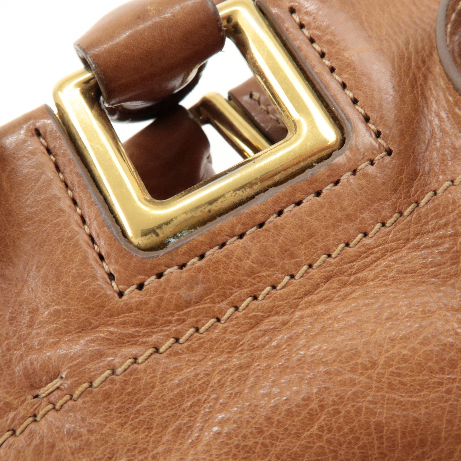prada logo leather ribbon 2way bag hand bag brown bn2245 used prada logo leather ribbon 2way bag hand bag brown bn2245 used