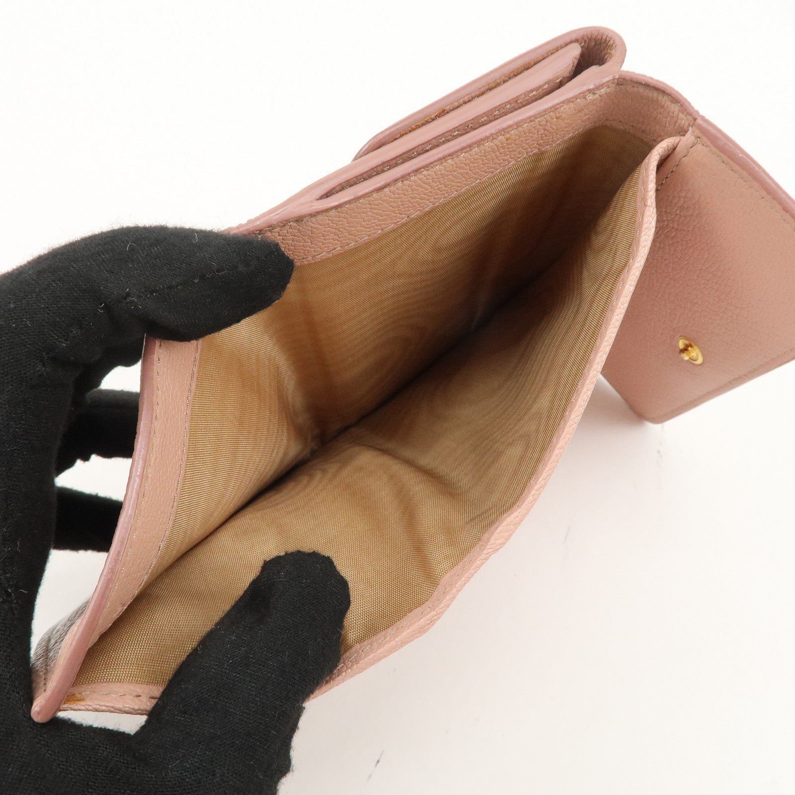 miu miu leather double hook bi fold wallet pink gold hardware used miu miu leather double hook bi fold wallet pink gold hardware used