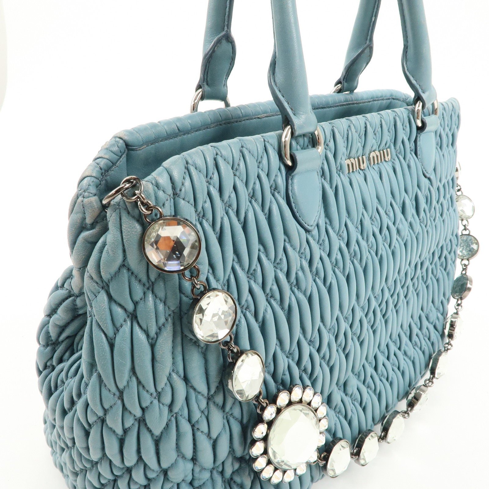 miu miu matelasse nappa crystal leather 2way bag rn0958 used miu miu matelasse nappa crystal leather 2way bag rn0958 used