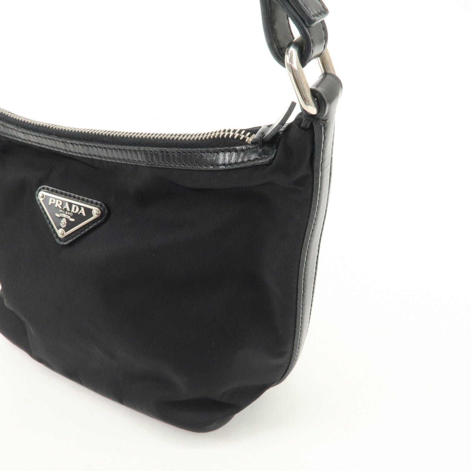 prada triangle logo nylon leather shoulder bag hand bag black br3121 used prada triangle logo nylon leather shoulder bag hand bag black br3121 used