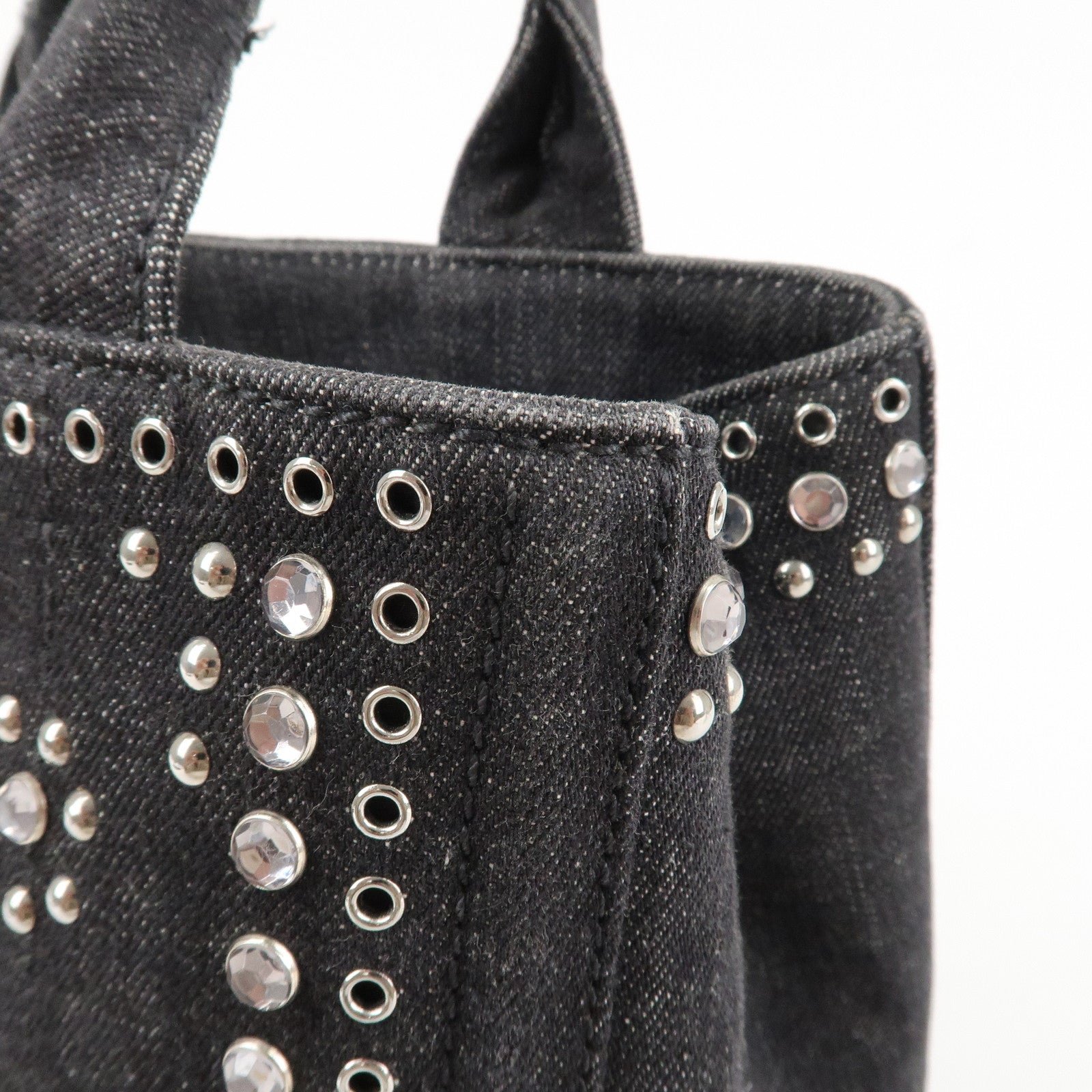 prada canapa mini canvas studs 2way shoulder bag hand bag black b2439g used prada canapa mini canvas studs 2way shoulder bag hand bag black b2439g used