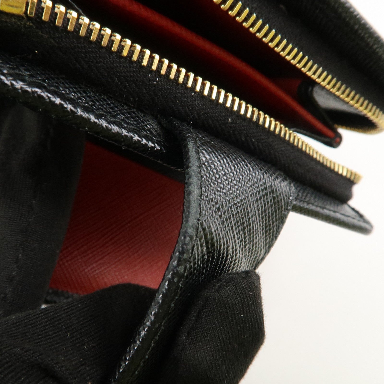 prada saffiano leather bi fold wallet black red gold 1ml018 used prada saffiano leather bi fold wallet black red gold 1ml018 used