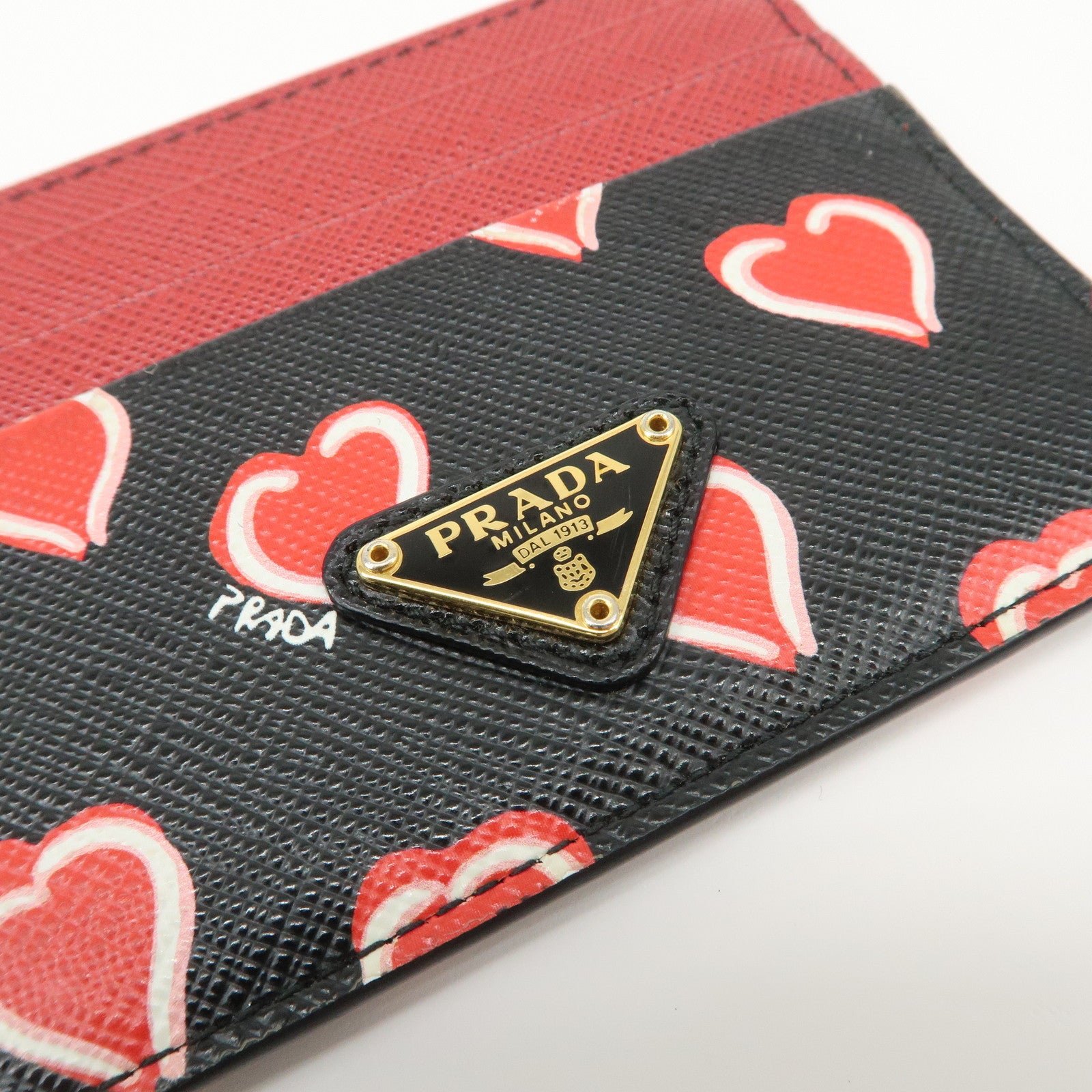 prada saffiano leather heart card case black red white 1mc025 prada saffiano leather heart card case black red white 1mc025
