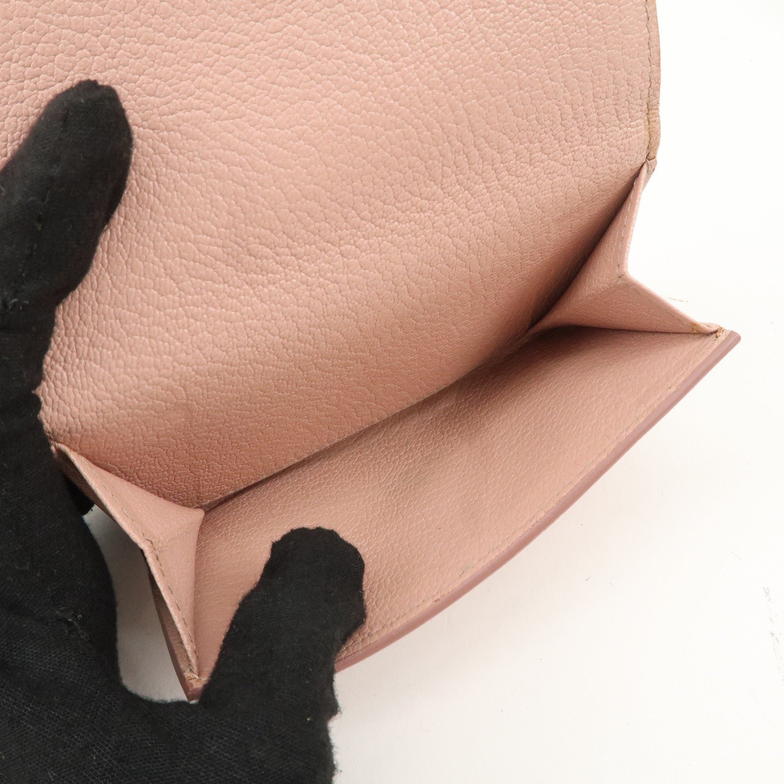 miu miu leather double hook bi fold wallet pink gold hardware used miu miu leather double hook bi fold wallet pink gold hardware used