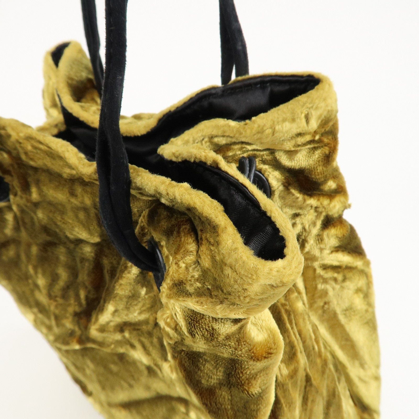 miu miu satin velour suede shoulder bag drawstring bag gold black used miu miu satin velour suede shoulder bag drawstring bag gold black used