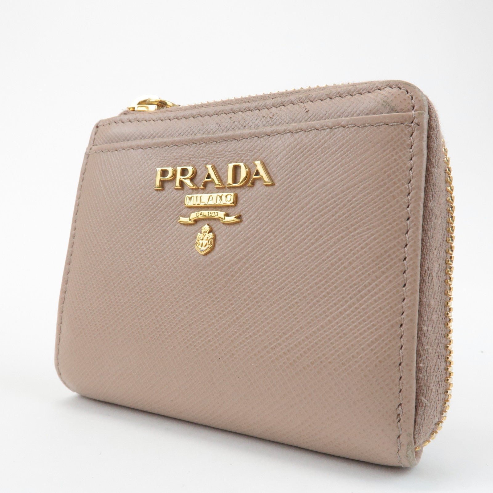prada logo saffiano leather zippy coin case pink beige 1ml025 used prada logo saffiano leather zippy coin case pink beige 1ml025 used