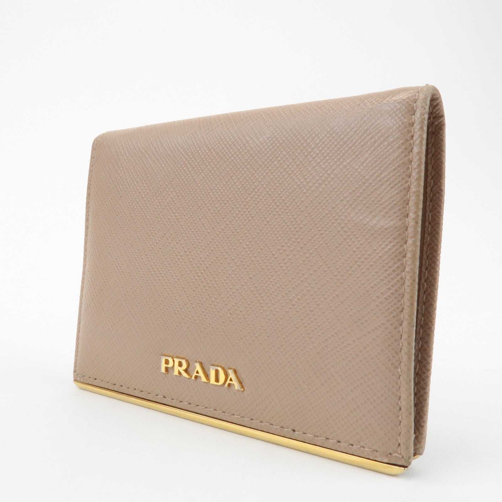 prada logo saffiano leather bi fold small wallet beige 1mv204 used prada logo saffiano leather bi fold small wallet beige 1mv204 used