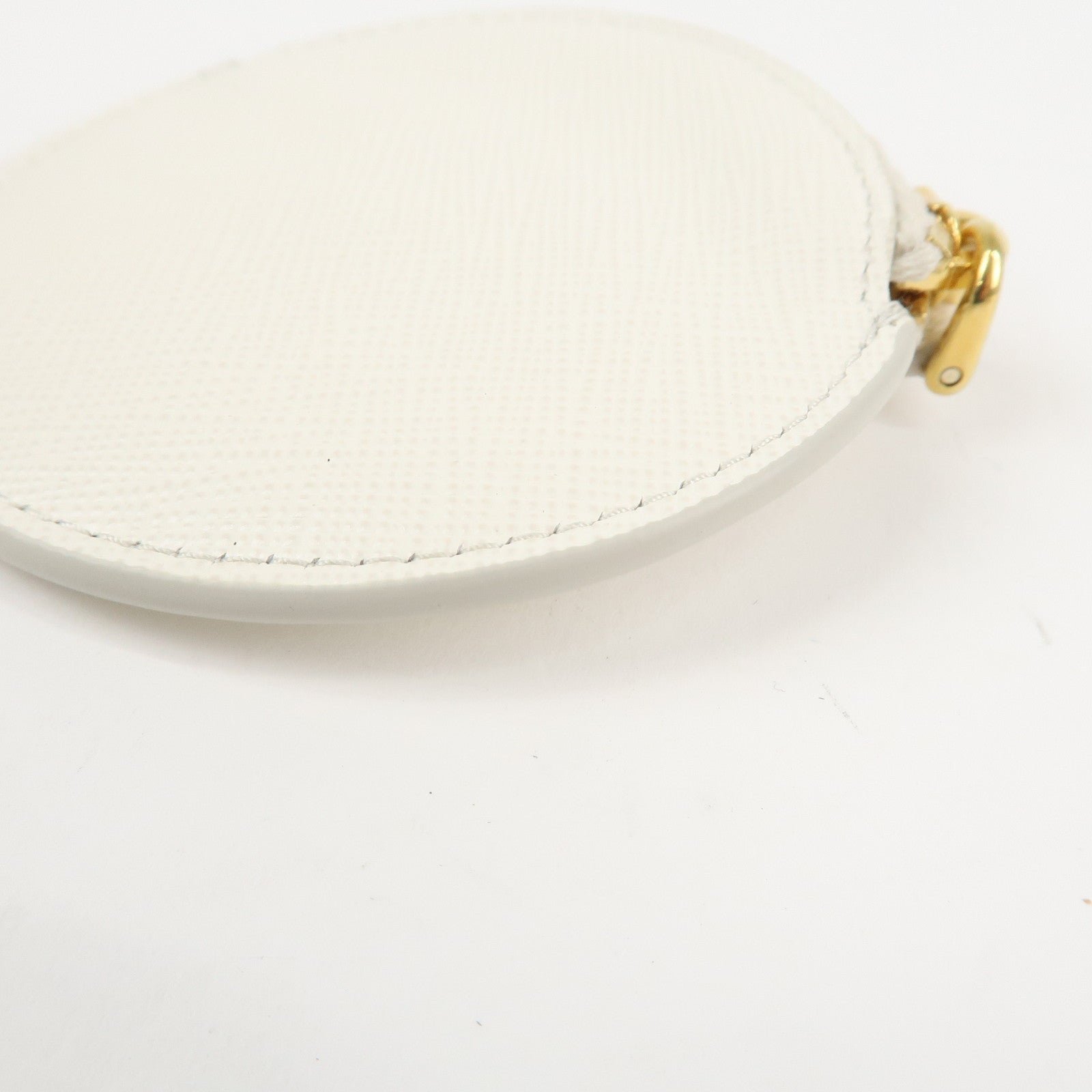 prada triangle logo saffiano leather coin case white 1mm006 used prada triangle logo saffiano leather coin case white 1mm006 used