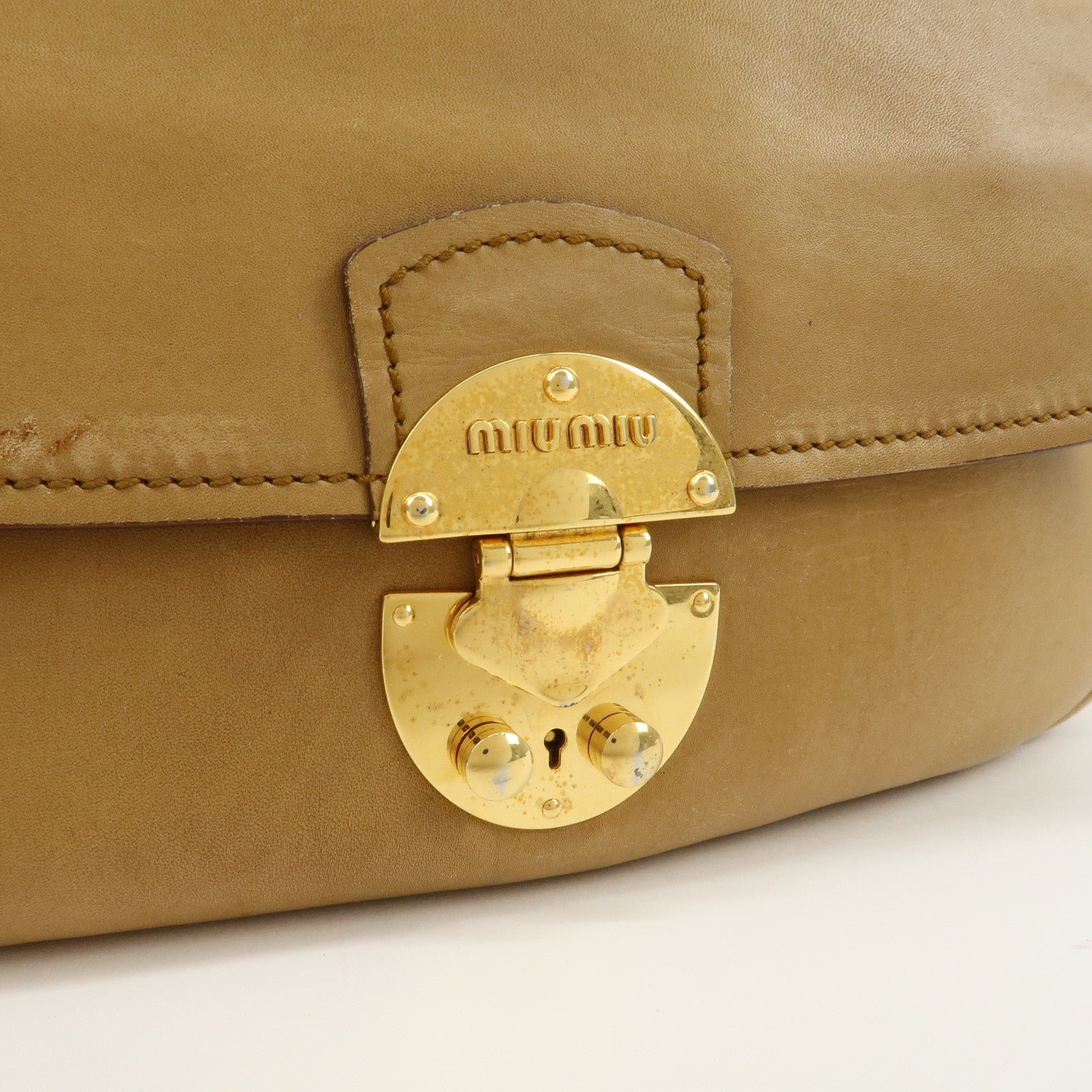miu miu leather 2way shoulder bag hand bag beige used miu miu leather 2way shoulder bag hand bag beige used