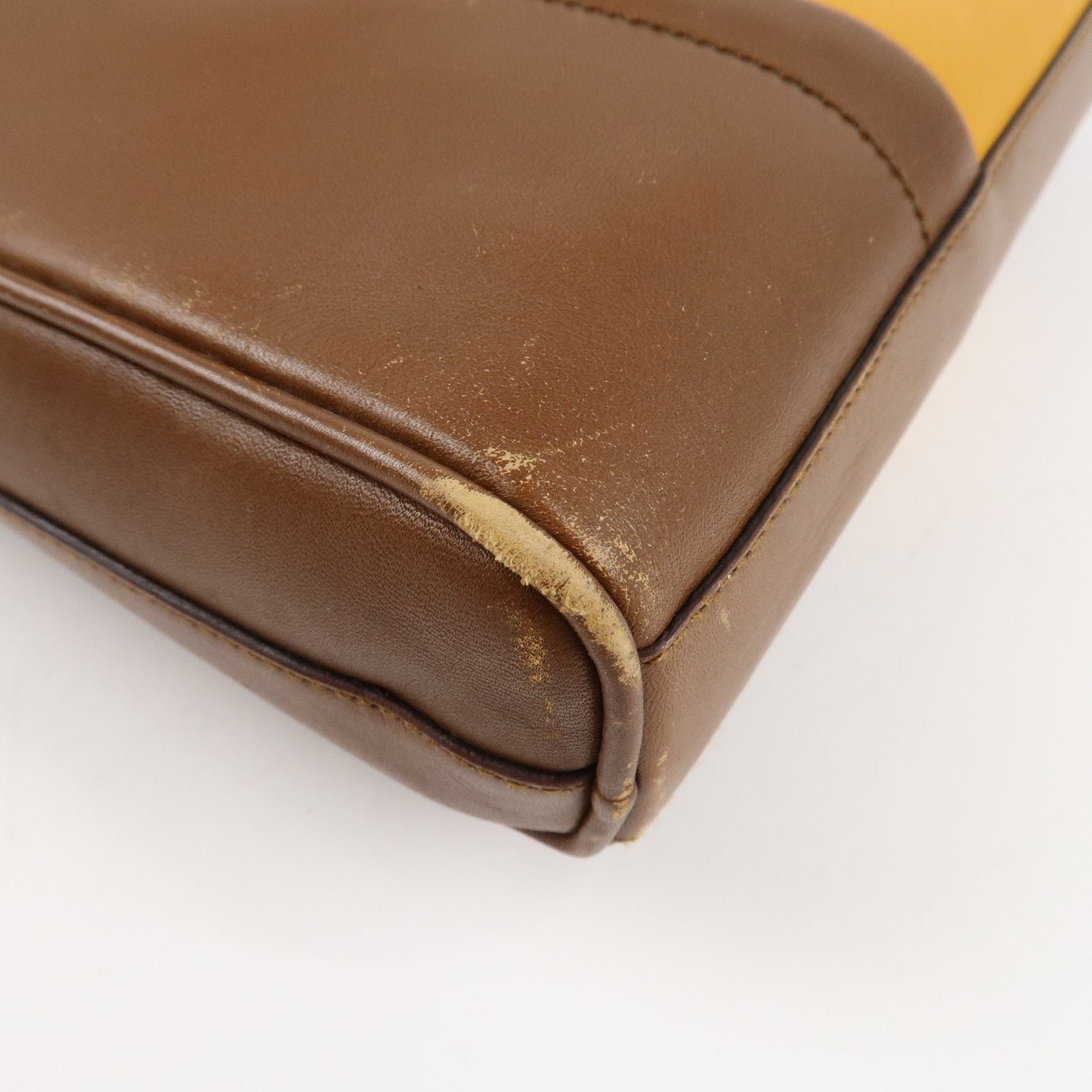 prada leather shoulder bag hand bag bi color mustard brown used prada leather shoulder bag hand bag bi color mustard brown used