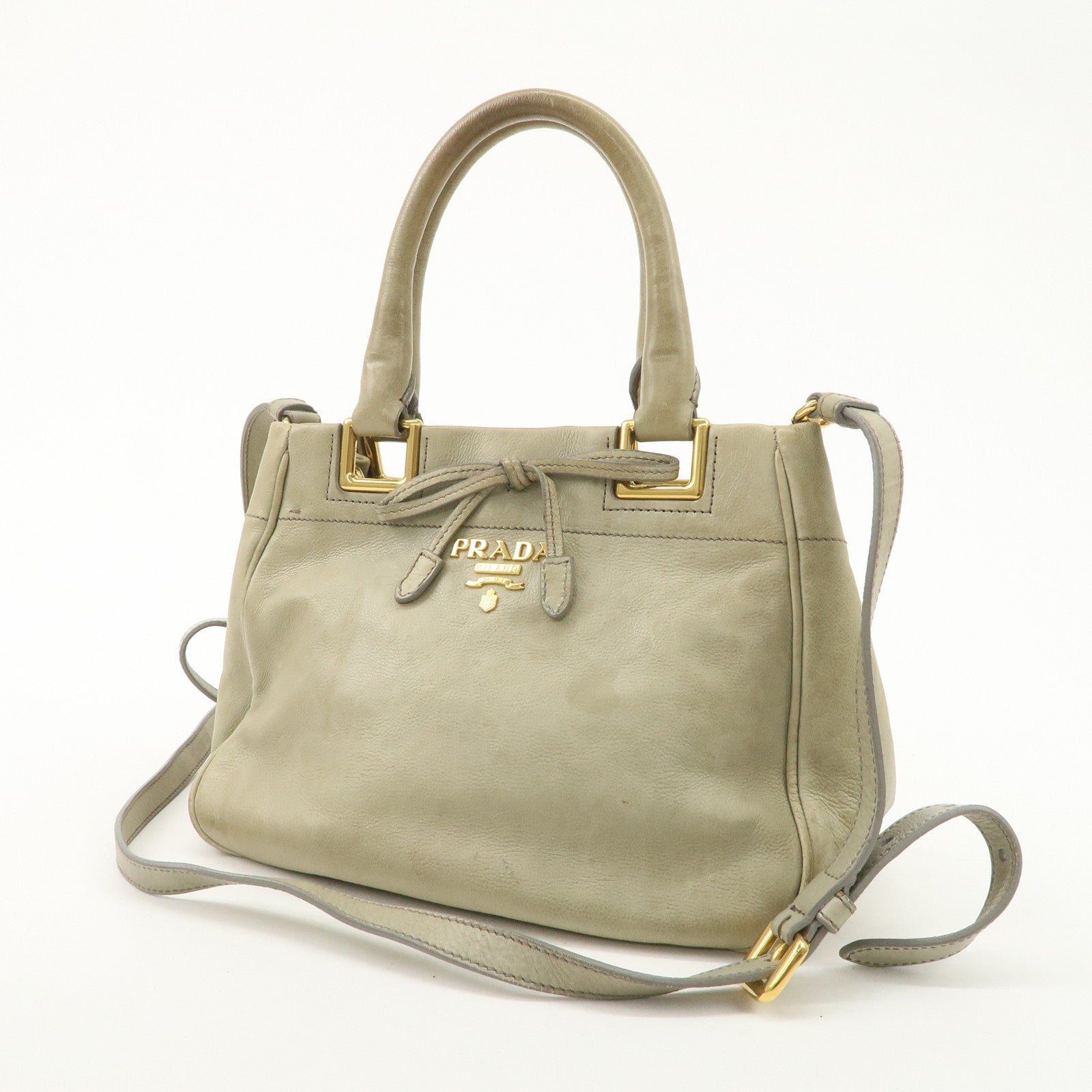 prada logo ribon leather 2way tote bag hand bag beige gold hdw bn2245 used prada logo ribon leather 2way tote bag hand bag beige gold hdw bn2245 used