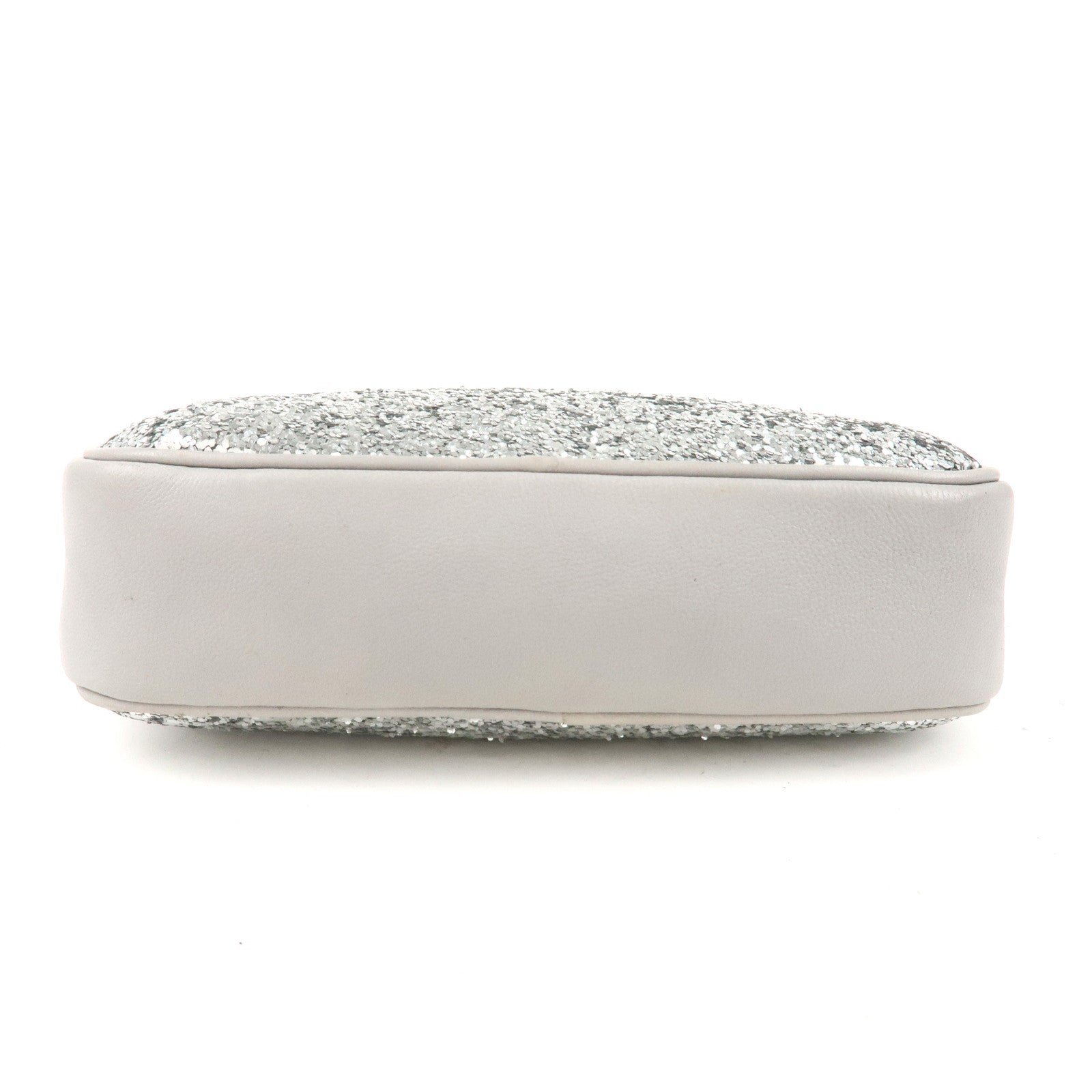 miu miu leather glitter pouch cosmetic pouch silver 5nd001 used miu miu leather glitter pouch cosmetic pouch silver 5nd001 used