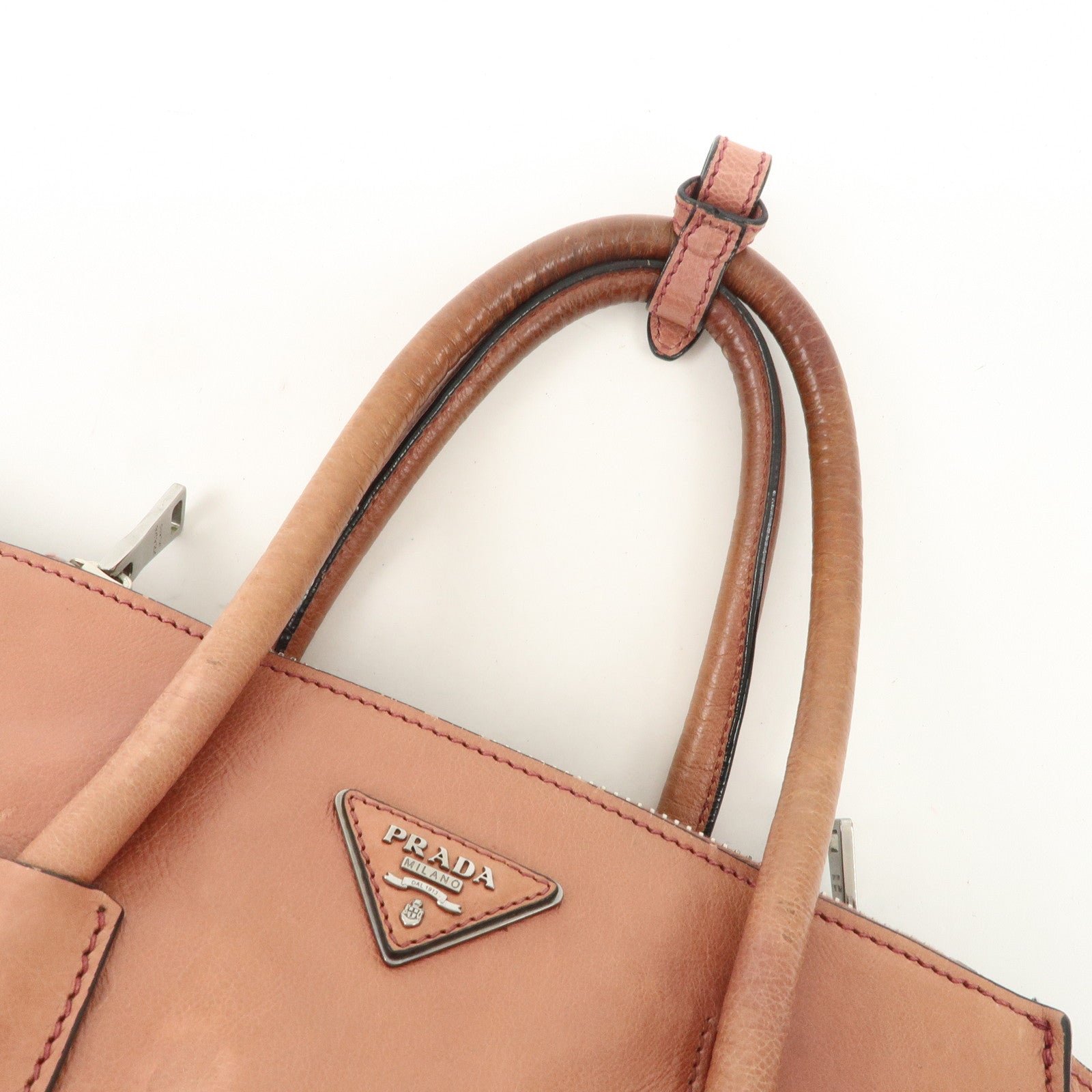 prada triangle logo leather 2way tote bag hand bag pink b2625m prada triangle logo leather 2way tote bag hand bag pink b2625m