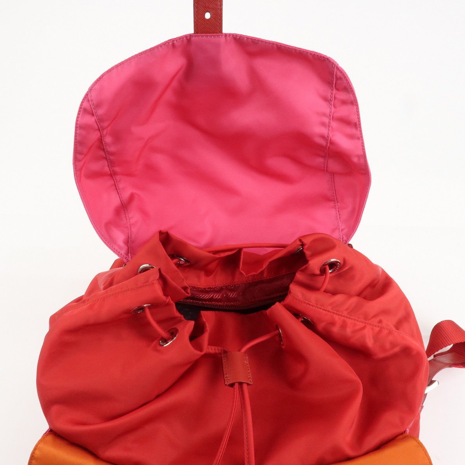 prada triangle logo nylon leather backpack ruck sack pink b6677 used prada triangle logo nylon leather backpack ruck sack pink b6677 used